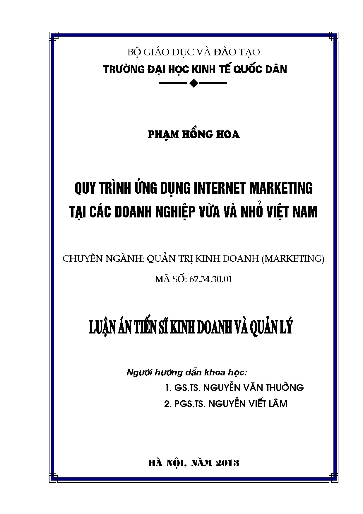 Luận án tiến sĩ quy trình ứng dụng Internet Marketing cho DNVVN Việt Nam