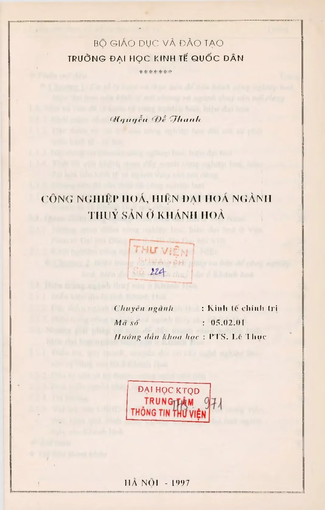 Công nghiệp hóa hiện đại hóa ngành thủy sản Khánh Hòa (1997)