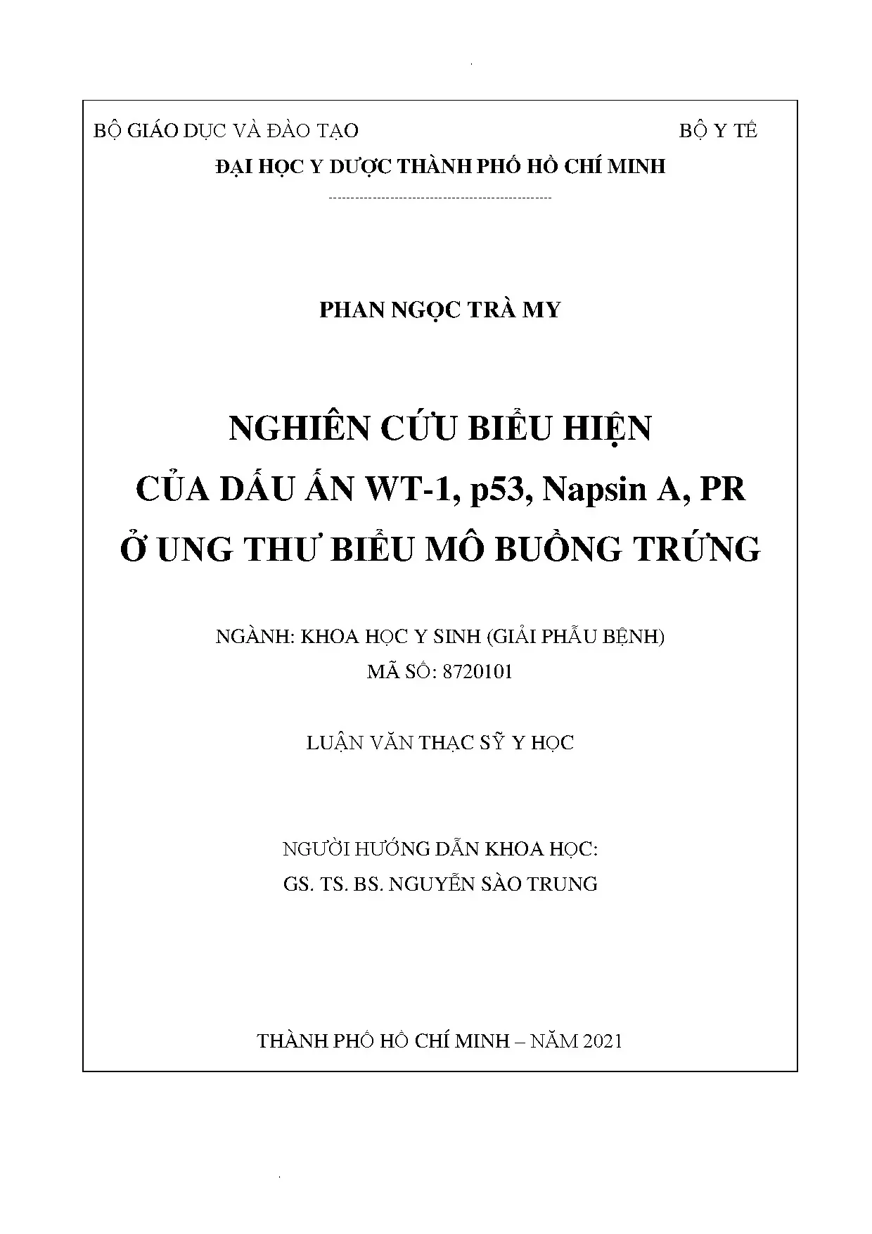 Nghiên cứu biểu hiện dấu ấn WT1, p53, Napsin A, PR trong ung thư buồng trứng