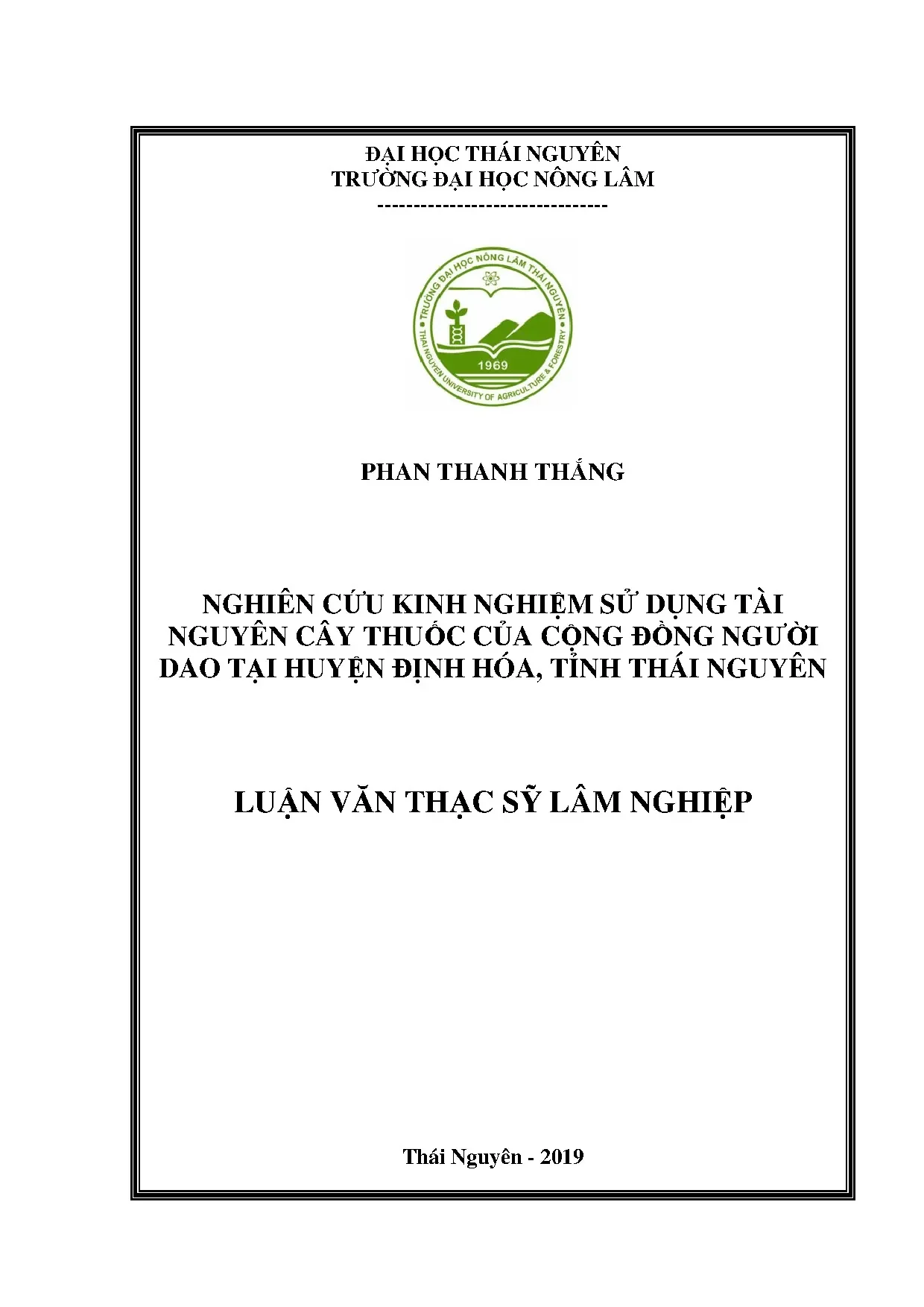Kinh nghiệm sử dụng cây thuốc của người Dao huyện Định Hóa, Thái Nguyên
