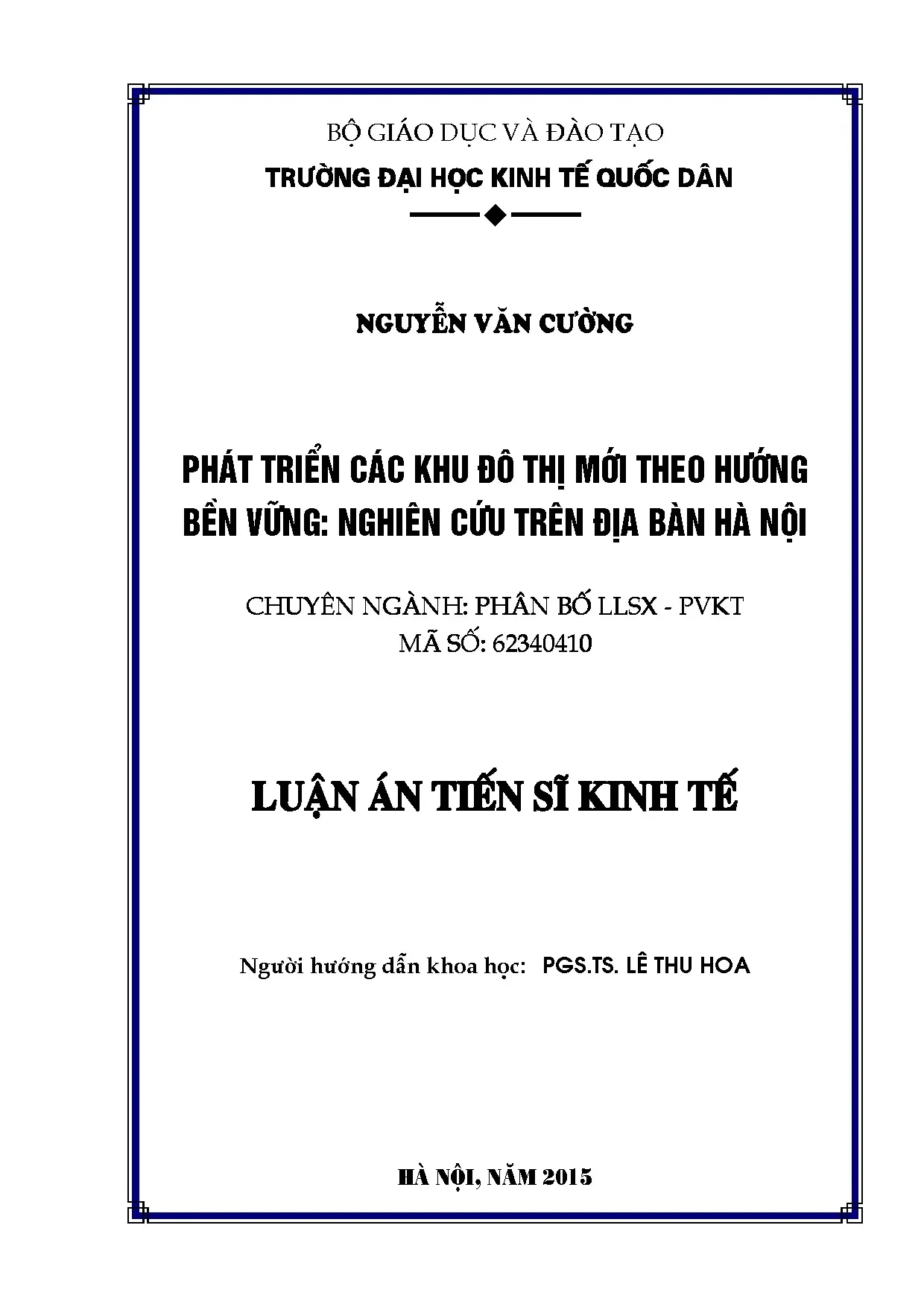 Phát triển các khu đô thị mới theo hướng bền vững