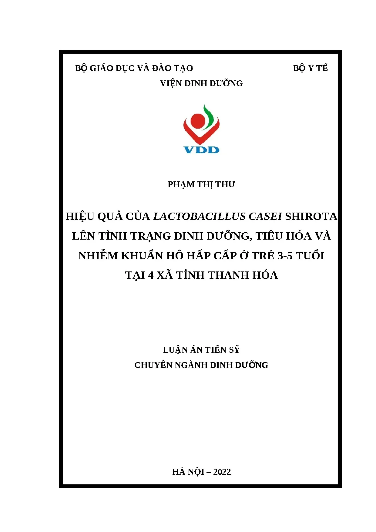 Hiệu quả Lactobacillus casei Shirota ở trẻ 3-5 tuổi tại Thanh Hóa