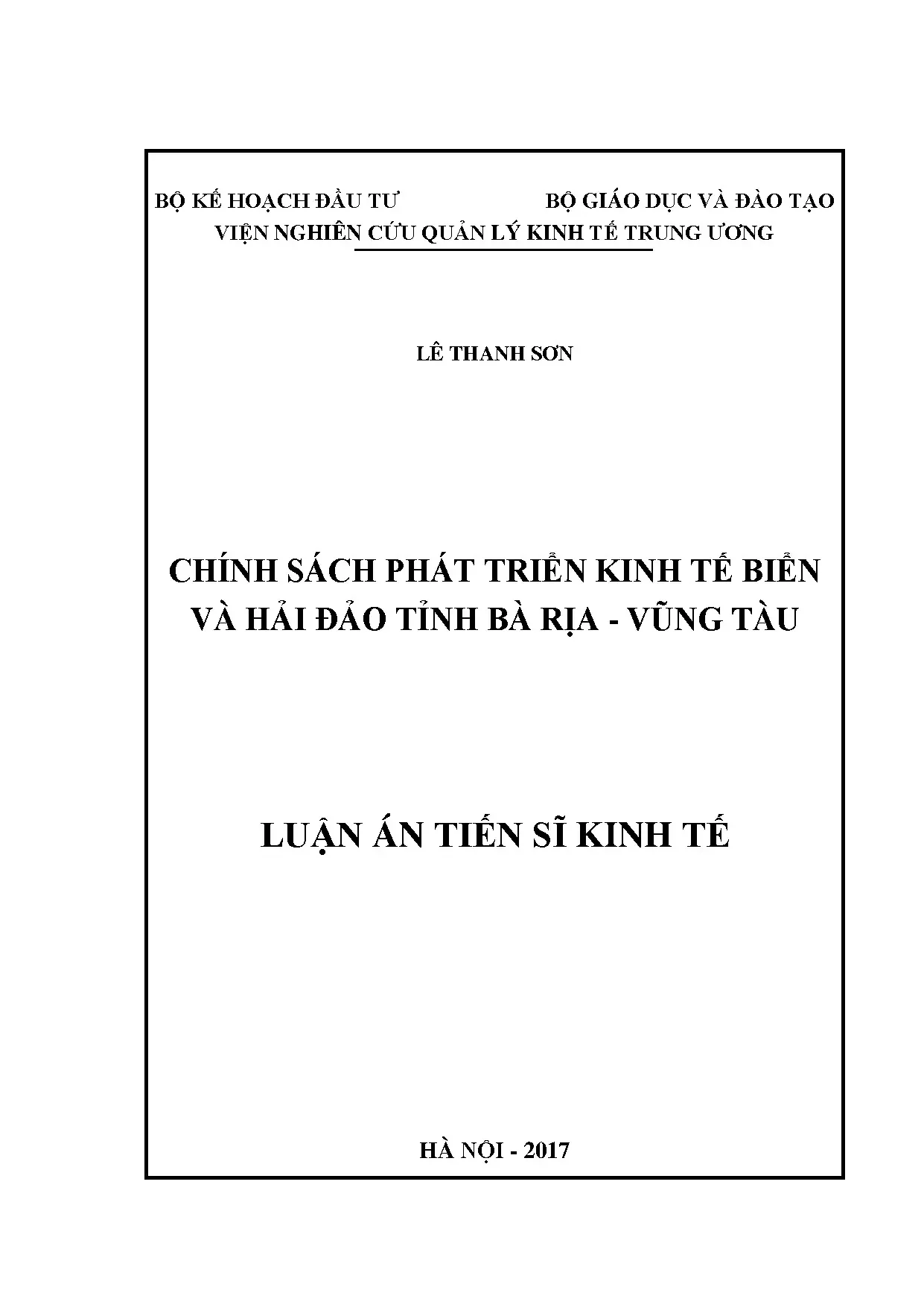 Chính sách phát triển kinh tế biển BR-VT: Luận án TS Lê Thanh Sơn