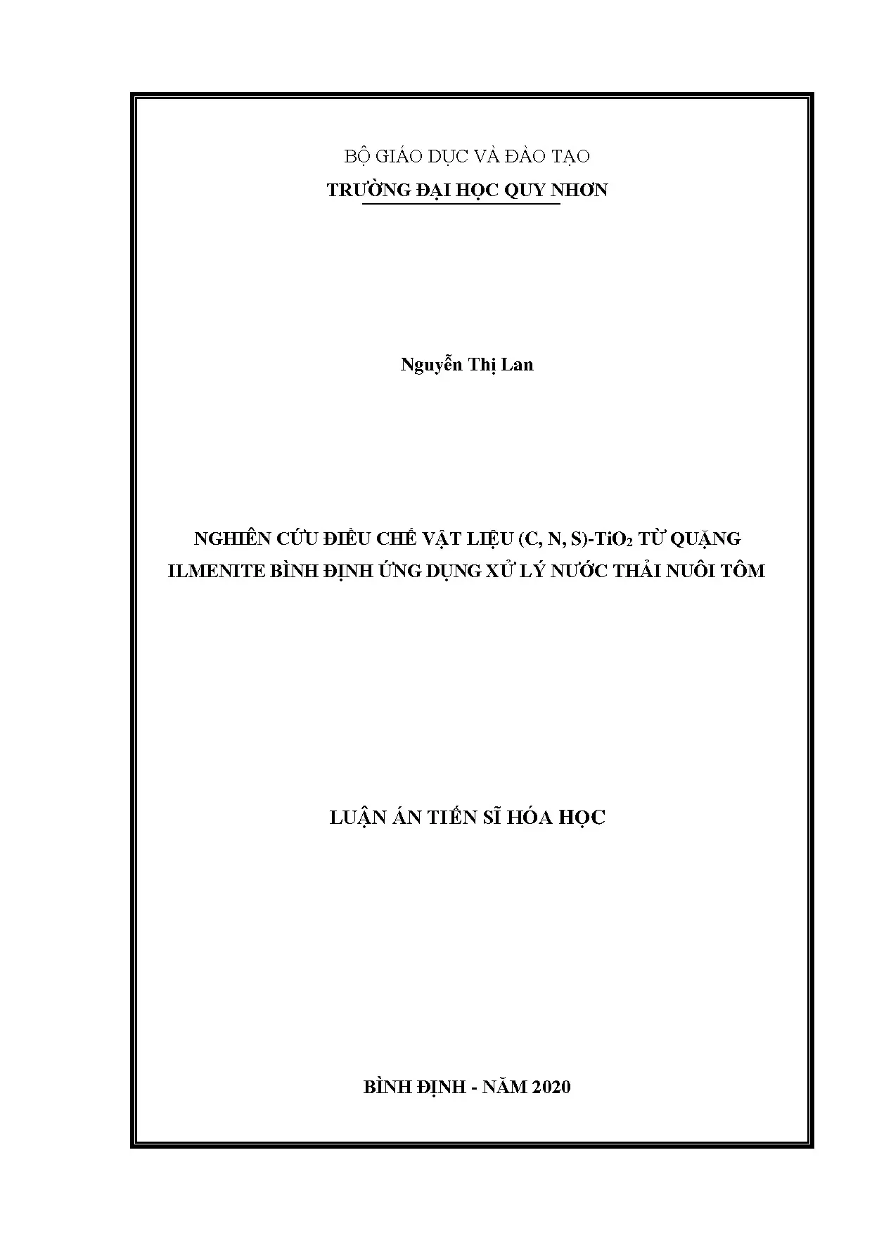 Nghiên cứu chế tạo vật liệu (C,N,S)-TiO2 từ quặng ilmenite xử lý nước thải nuôi tôm