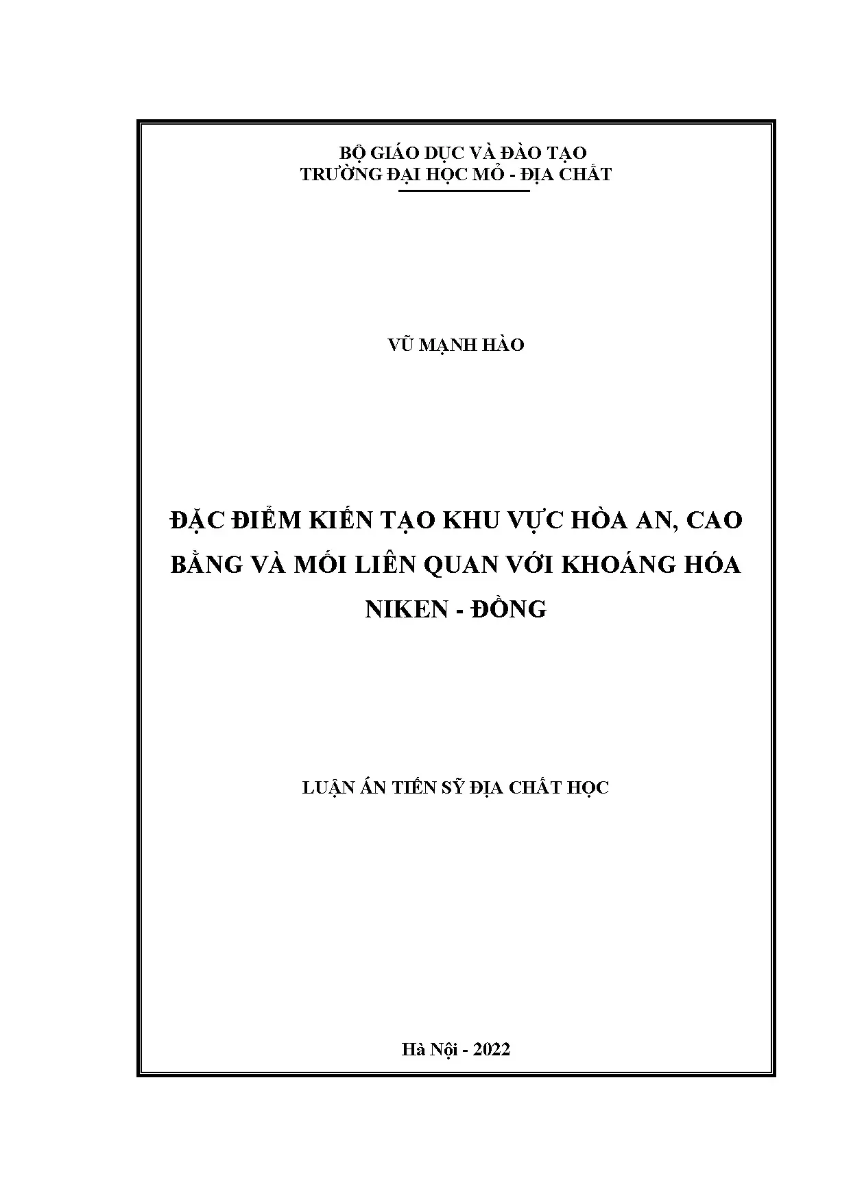 Kiến tạo Hòa An, Cao Bằng và khoáng hóa Ni-Cu