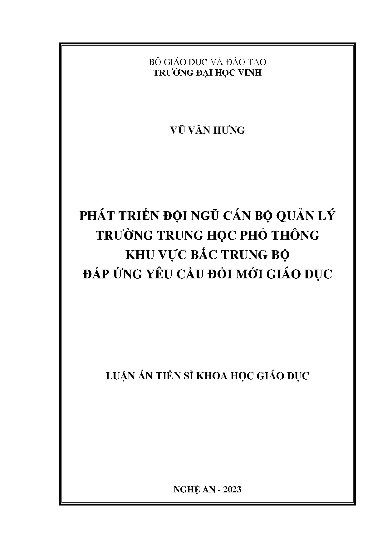 Phát triển đội ngũ cán bộ quản lý THPT khu vực Bắc Trung Bộ