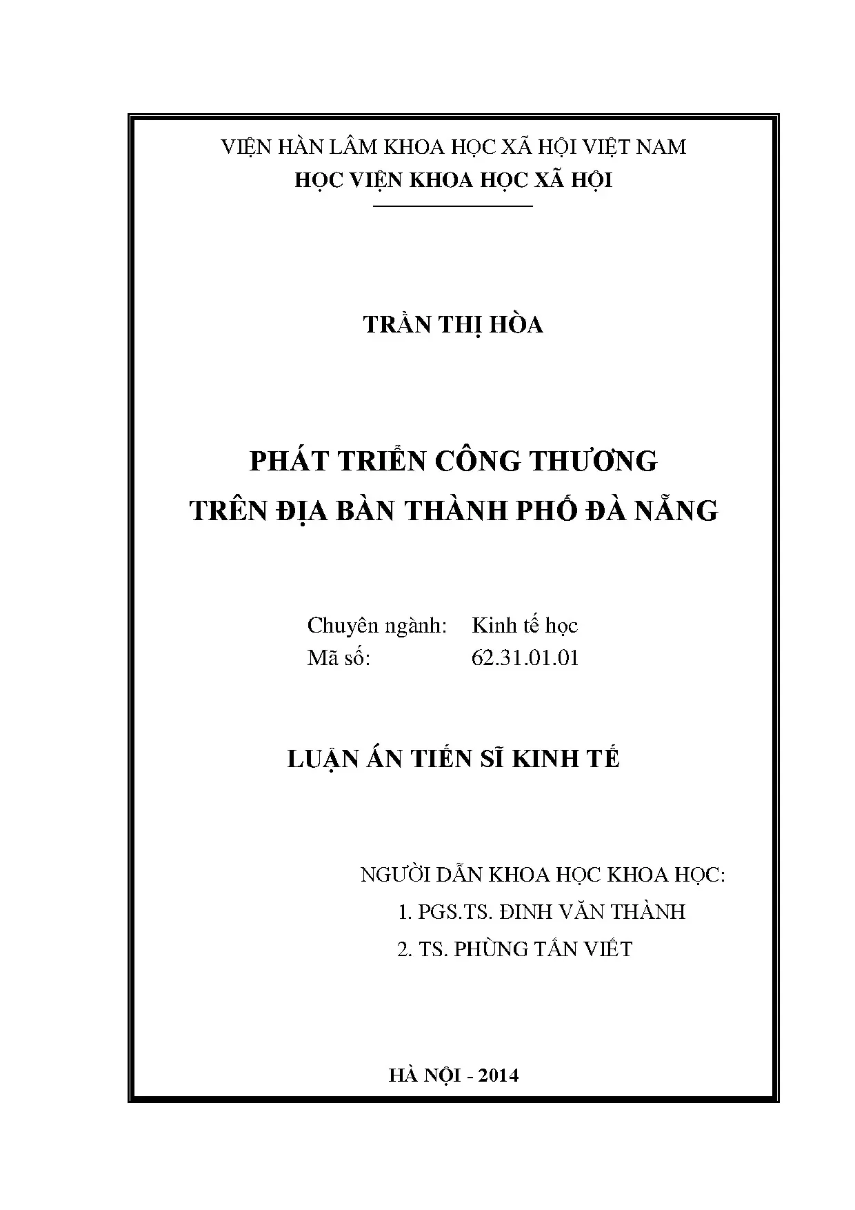 Luận án tiến sĩ phát triển công thương thành phố Đà Nẵng
