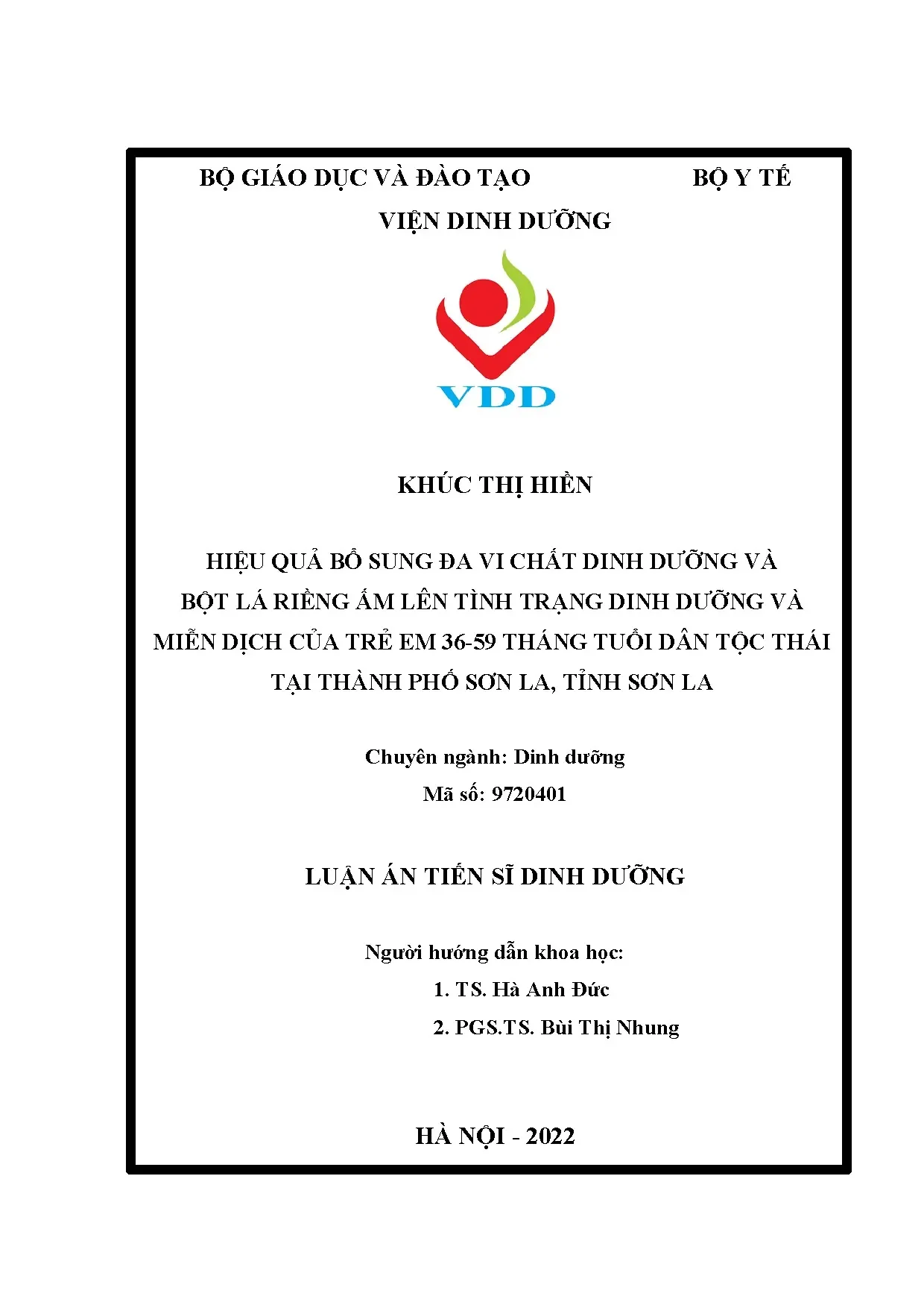 Hiệu quả bổ sung đa vi chất dinh dưỡng & bột lá riềng ấm ở trẻ em 36-59 tháng tuổi dân tộc Thái