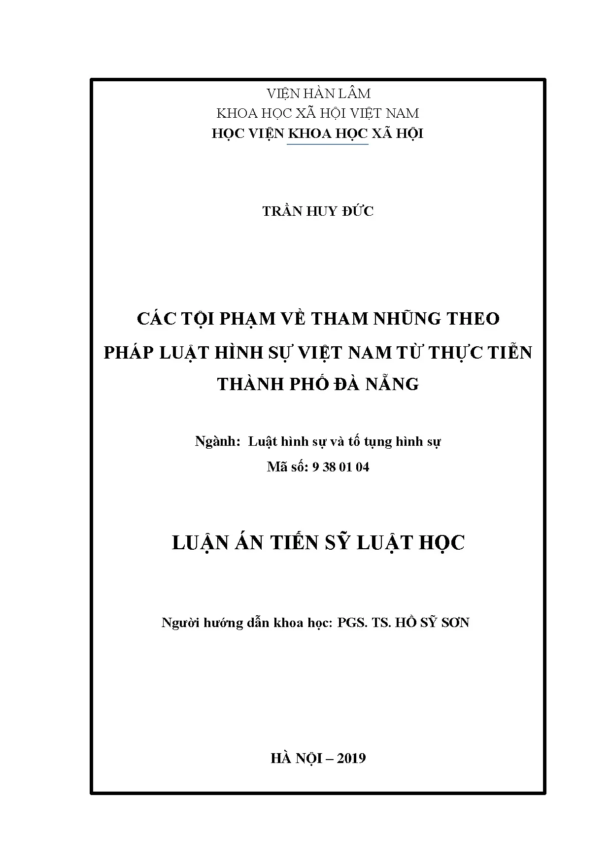 Luận án tiến sĩ tội phạm tham nhũng theo pháp luật hình sự Việt Nam