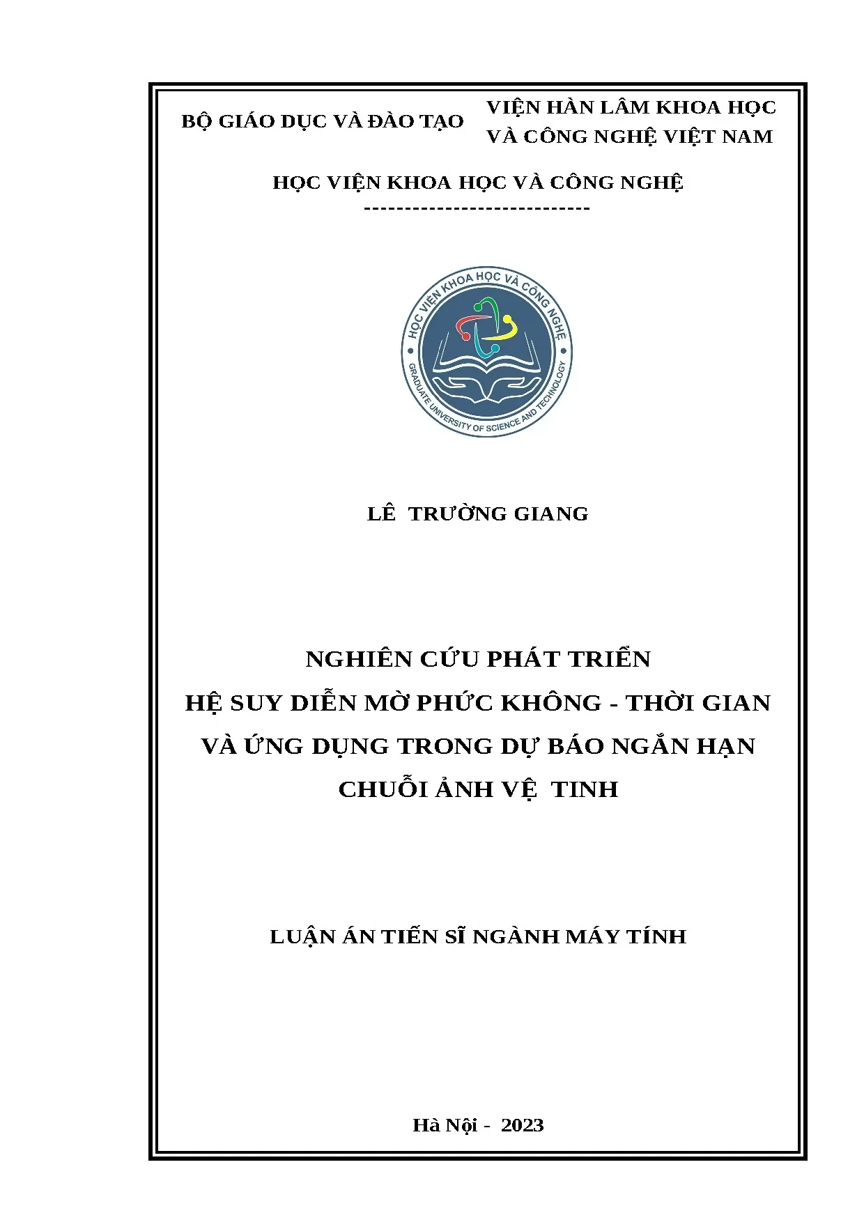 Hệ suy diễn mờ phức không-thời gian & ứng dụng ảnh vệ tinh