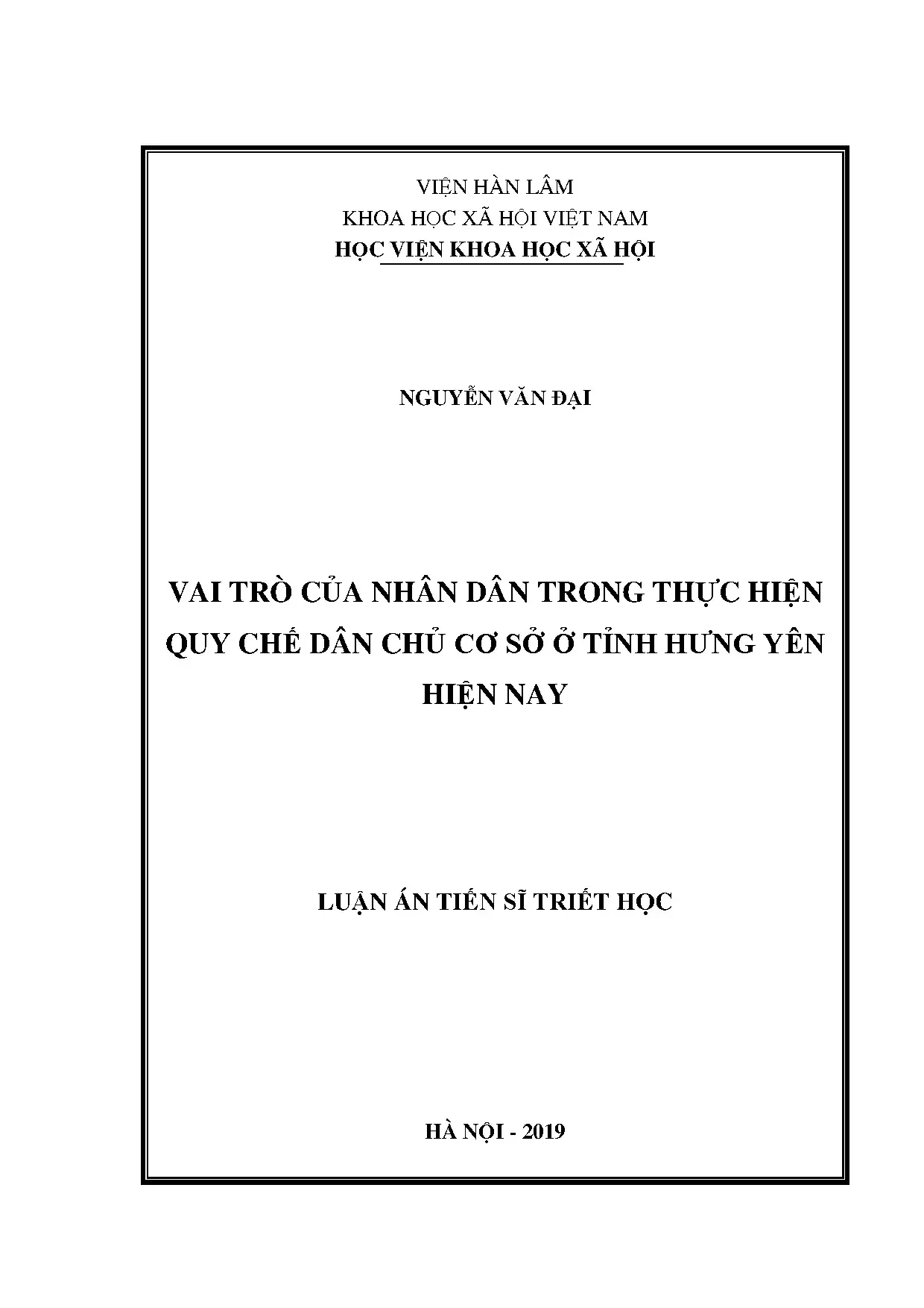 Luận án tiến sĩ: Vai trò nhân dân trong dân chủ cơ sở Hưng Yên