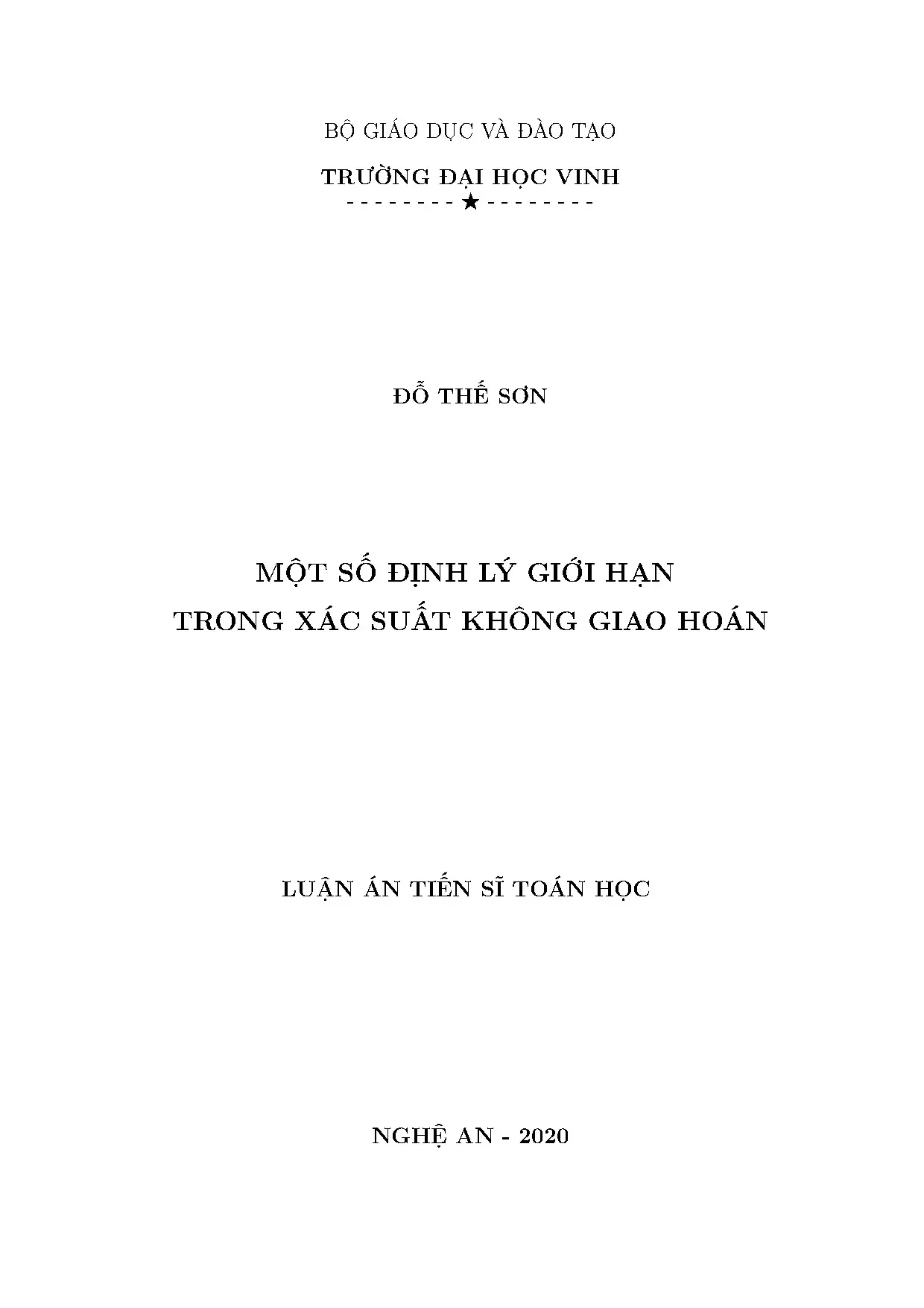 Luận án tiến sĩ định lý giới hạn trong xác suất không giao hoán