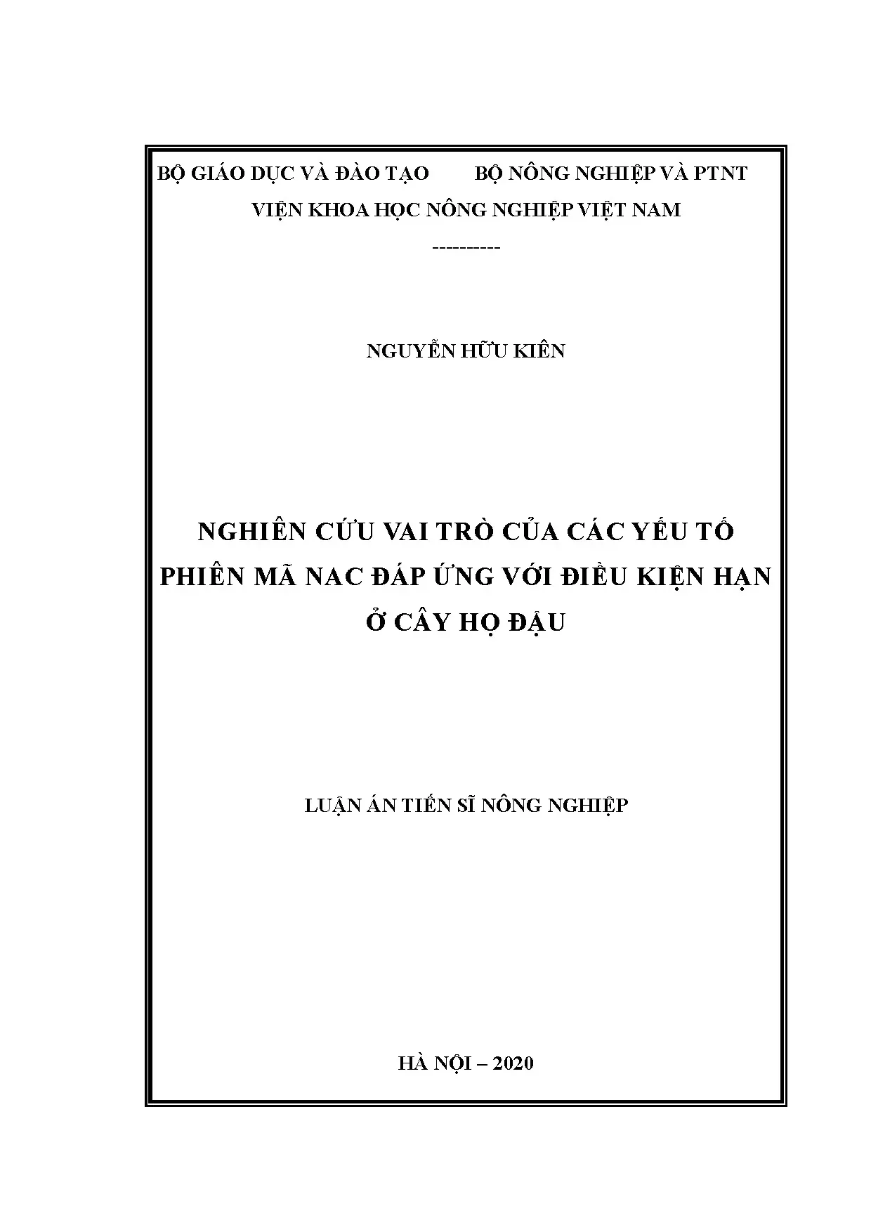 Luận án tiến sĩ nghiên cứu vai trò yếu tố phiên mã NAC dưới hạn ở cây họ đậu