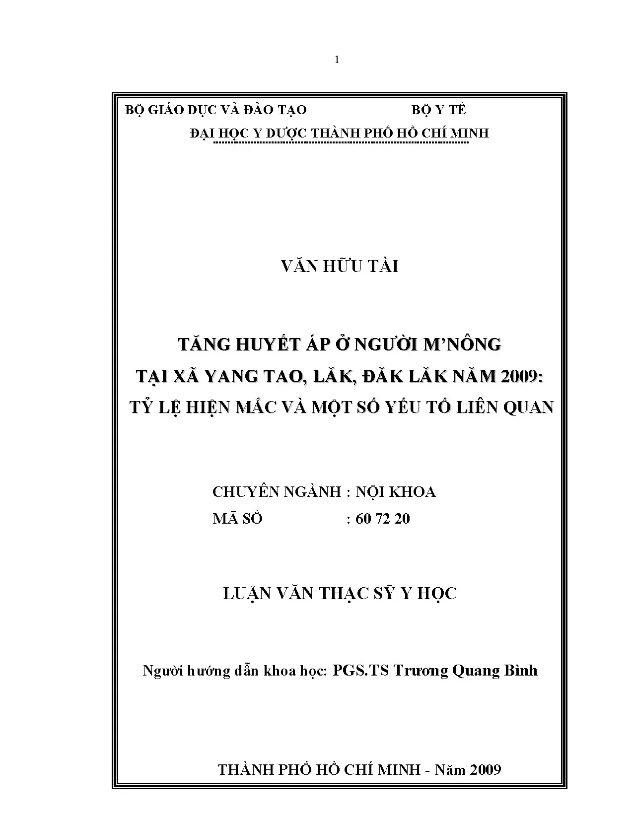 Tỷ lệ hiện mắc tăng huyết áp người M’nông xã Yang Tao 2009