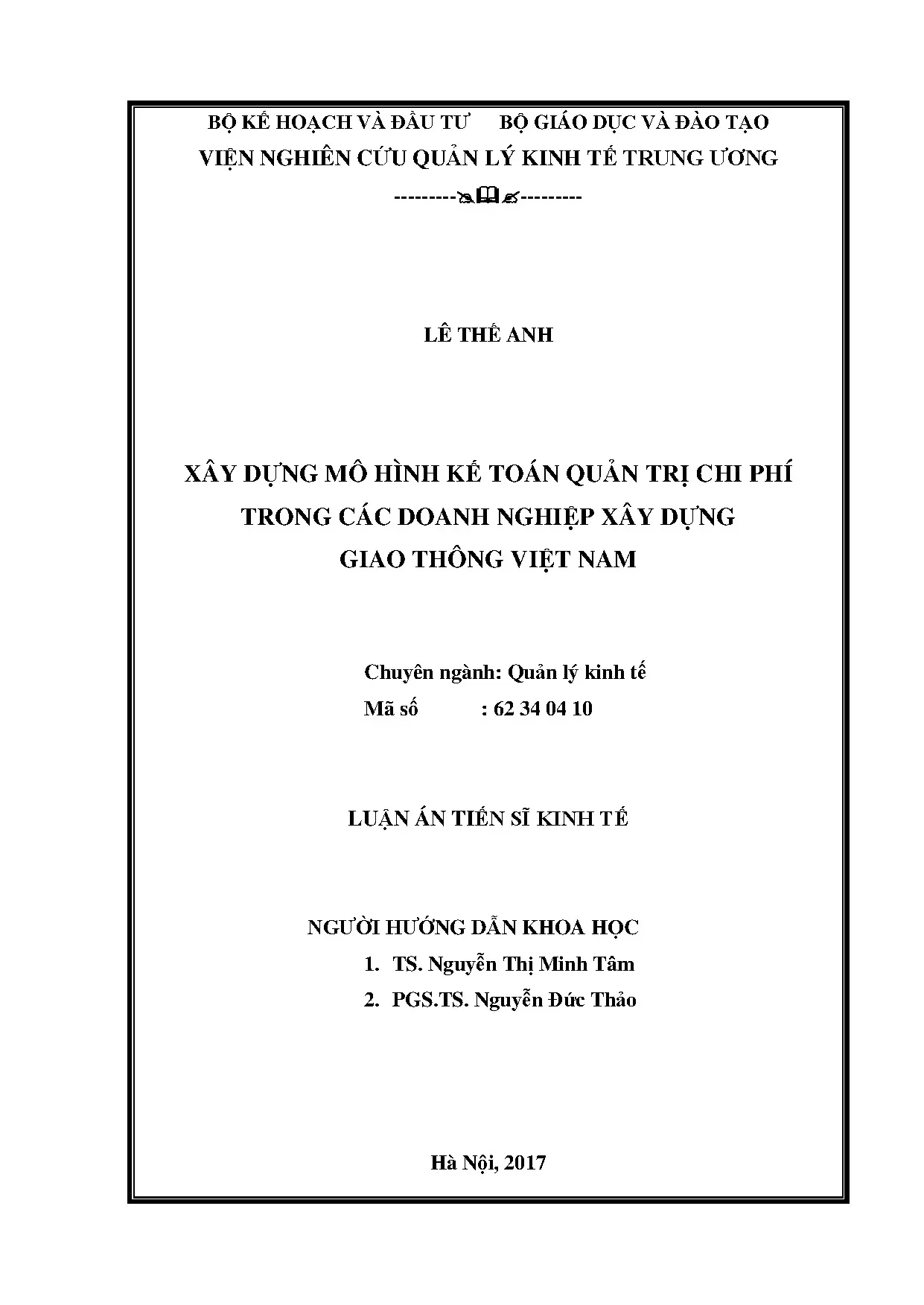Xây dựng mô hình kế toán quản trị chi phí trong doanh nghiệp xây dựng giao thông Việt Nam