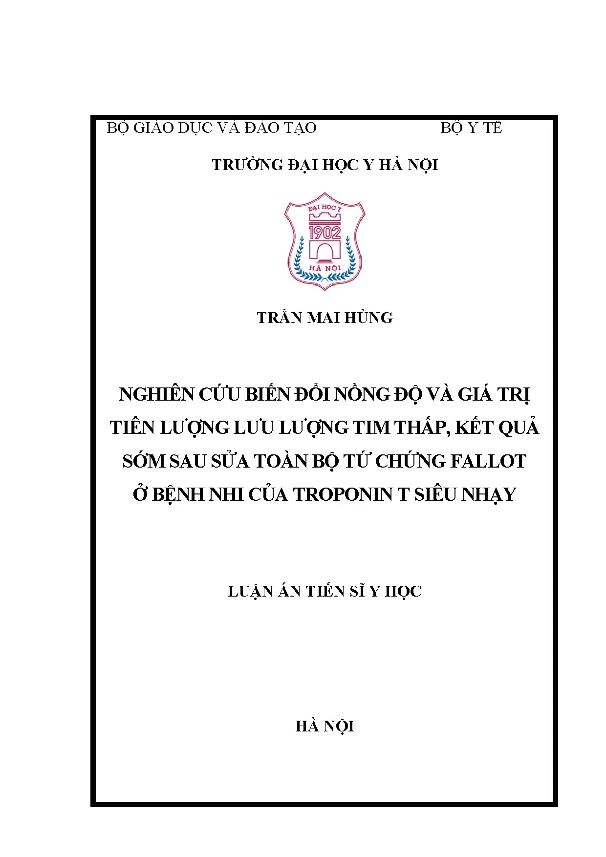 Biến đổi nồng độ Troponin T siêu nhạy sau sửa tứ chứng Fallot