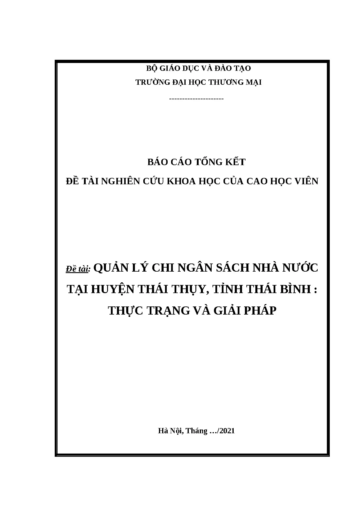 Quản lý chi ngân sách nhà nước tại huyện Thái Thụy, Thái Bình