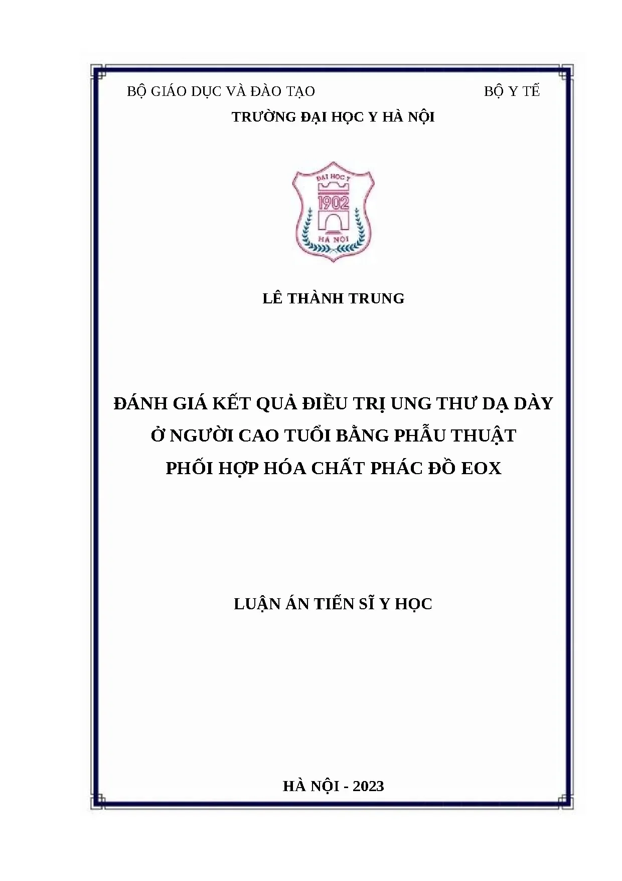 Đánh giá kết quả điều trị ung thư dạ dày người cao tuổi bằng EOX