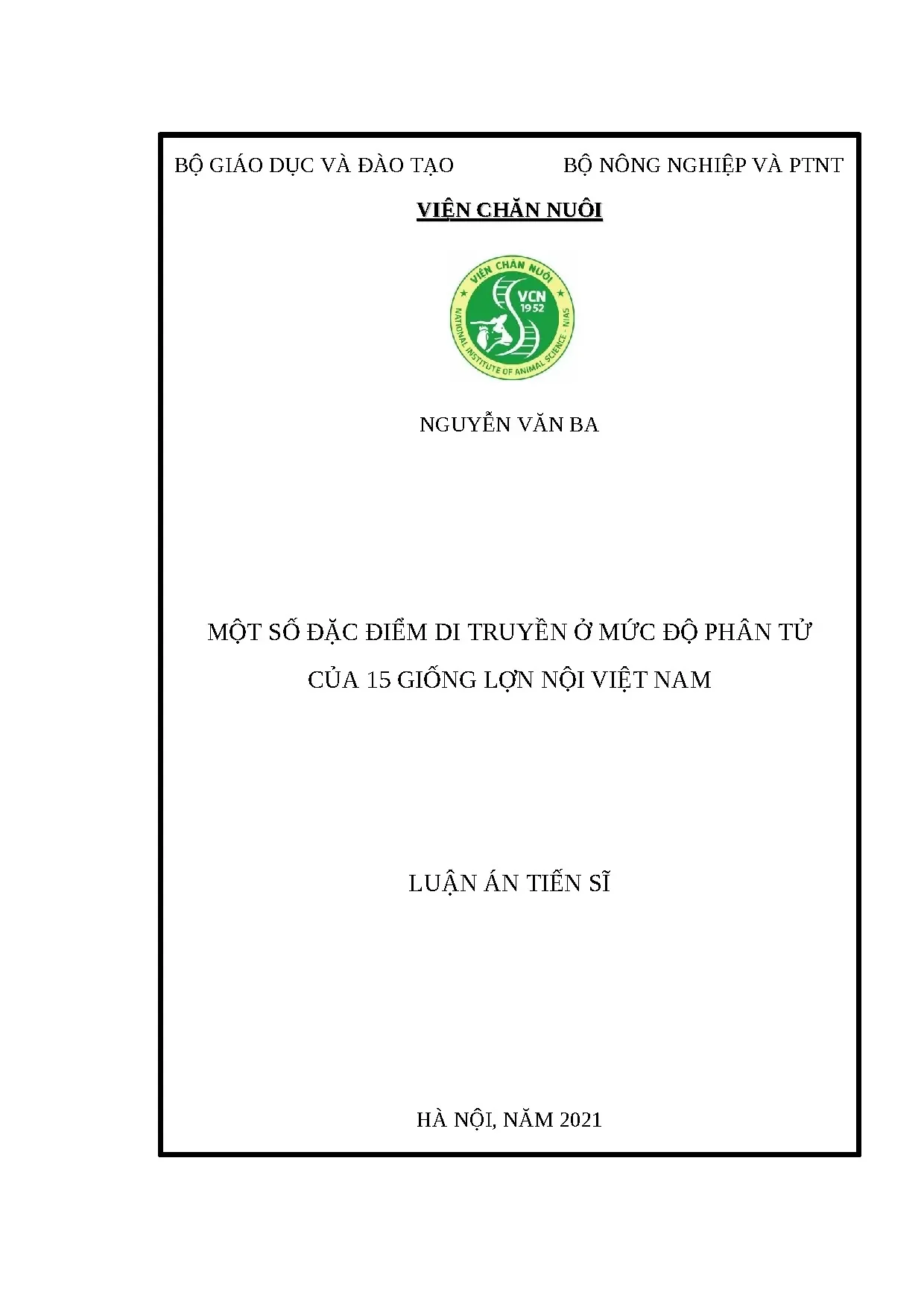 Luận án tiến sĩ nghiên cứu đặc điểm di truyền phân tử 15 giống lợn nội Việt Nam
