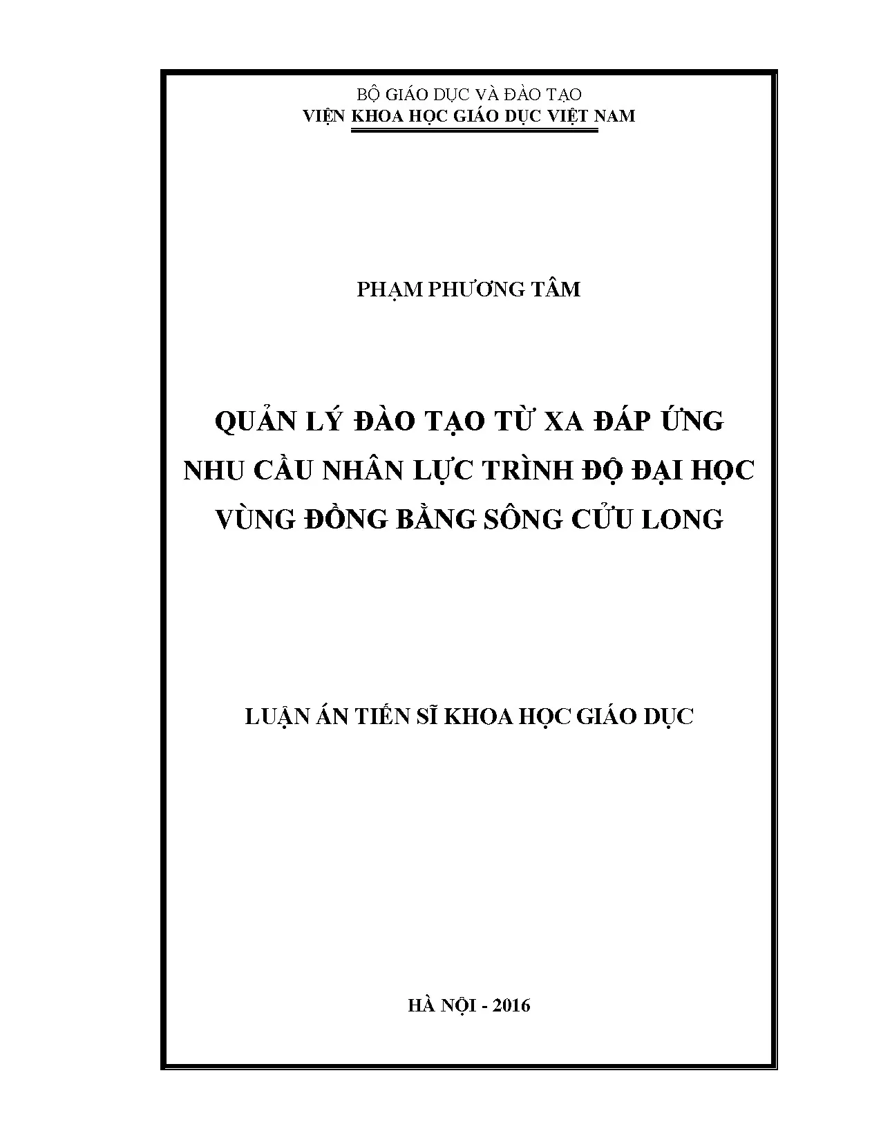 Quản lý đào tạo từ xa cung cấp nhân lực đại học vùng ĐBSCL