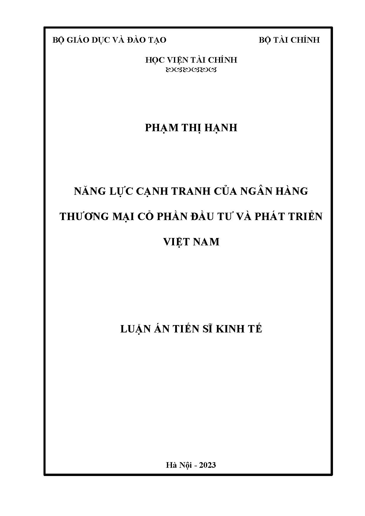 Luận án tiến sĩ: Năng lực cạnh tranh BIDV 2023