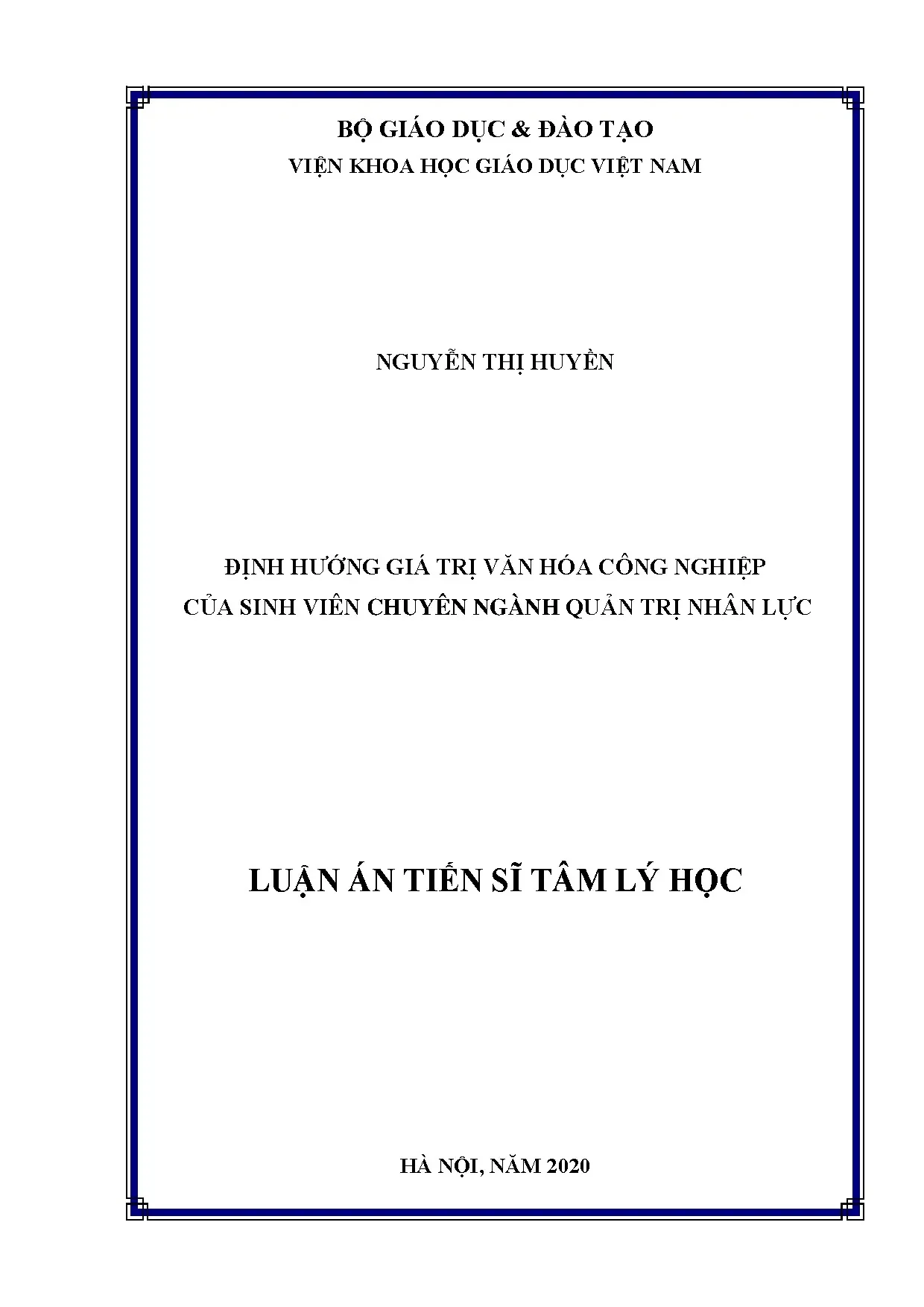 Luận án định hướng giá trị văn hóa công nghiệp sinh viên quản trị nhân lực