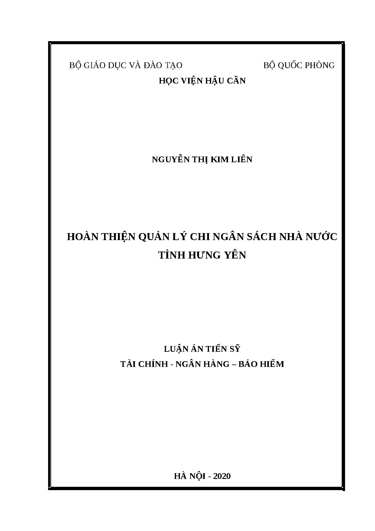 Hoàn thiện quản lý chi ngân sách nhà nước tỉnh Thái Nguyên
