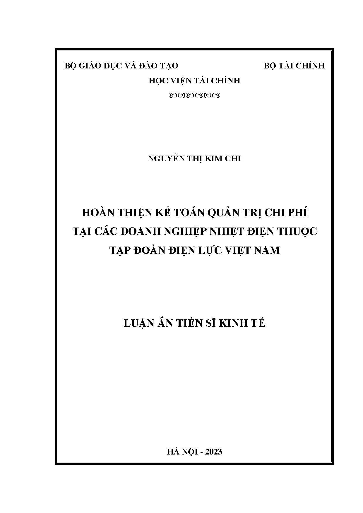 Hoàn thiện kế toán quản trị chi phí doanh nghiệp nhiệt điện EVN