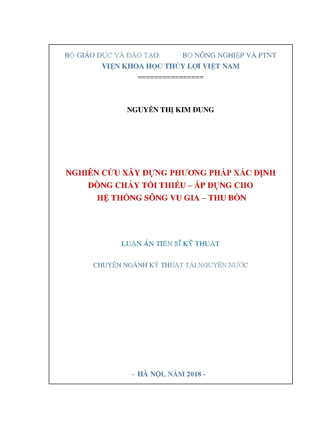 Xác định dòng chảy tối thiểu cho hệ thống sông Vu Gia – Thu Bồn