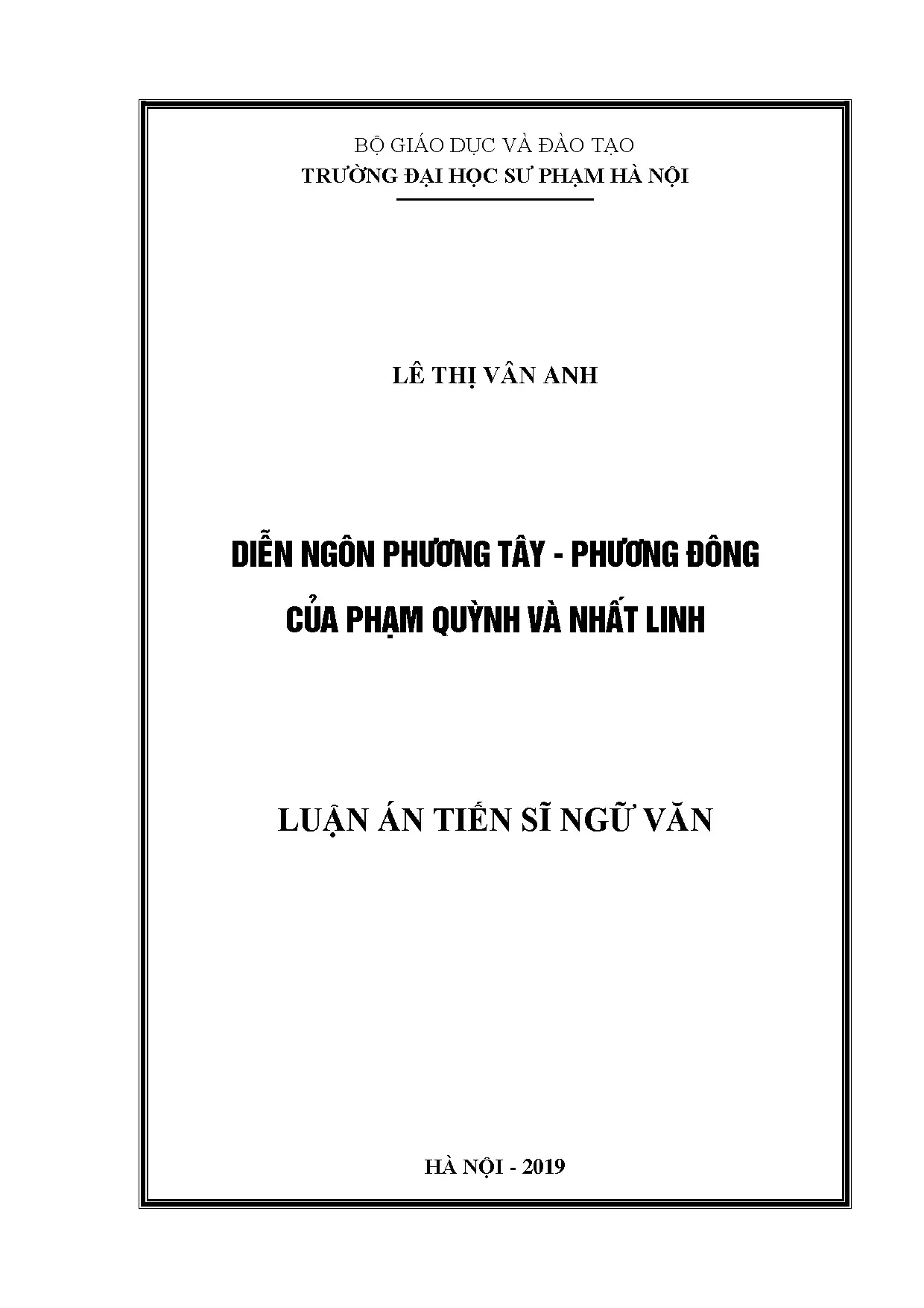 Luận án diễn ngôn phương Tây phương Đông của Phạm Quỳnh và Nhất Linh