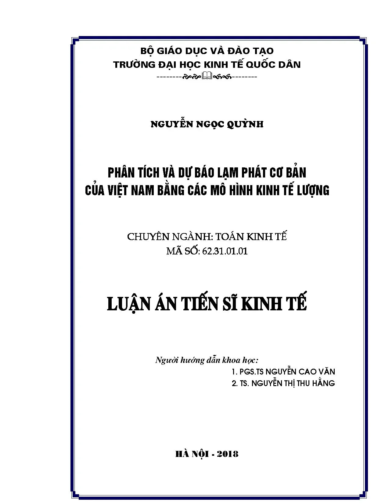 Dự báo lạm phát cơ bản: Mô hình kinh tế lượng Việt Nam