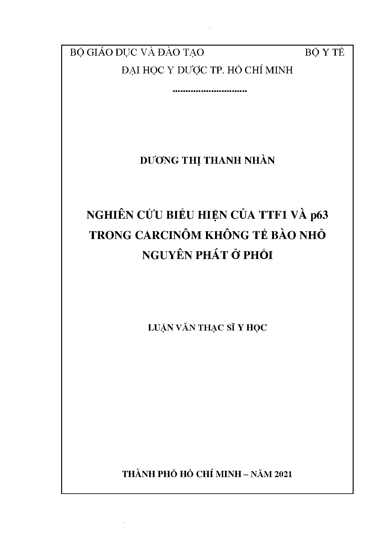Nghiên cứu biểu hiện TTF1 và p63 trong ung thư phổi không tế bào nhỏ