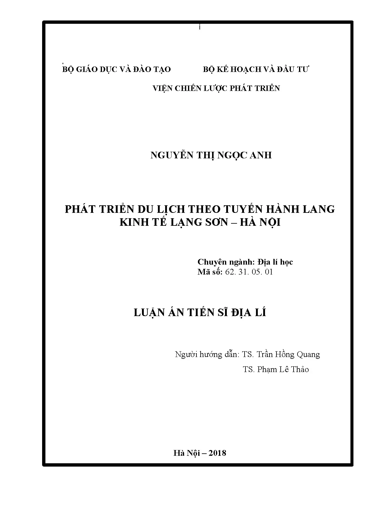 Phát triển du lịch theo hành lang kinh tế Lạng Sơn - Hà Nội luận án tiến sĩ