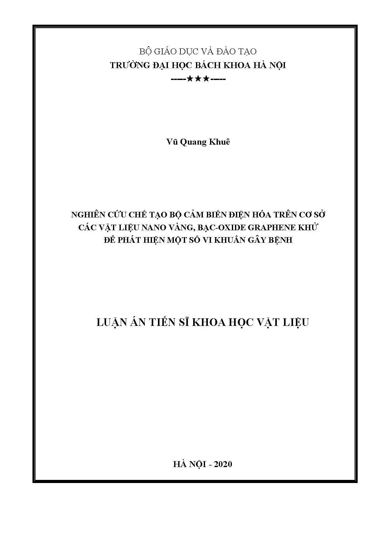 Cảm biến sinh học nano Au-Ag-rGO phát hiện vi khuẩn gây bệnh