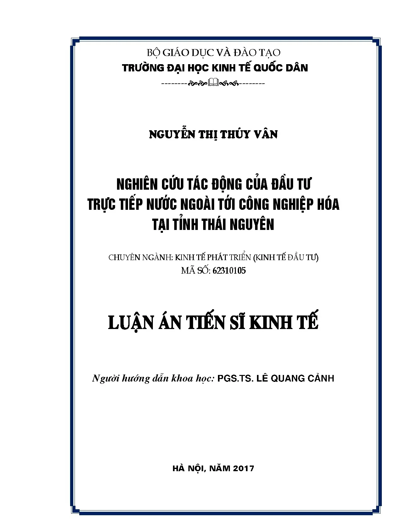 Tác động FDI đến công nghiệp hóa tỉnh Thái Nguyên