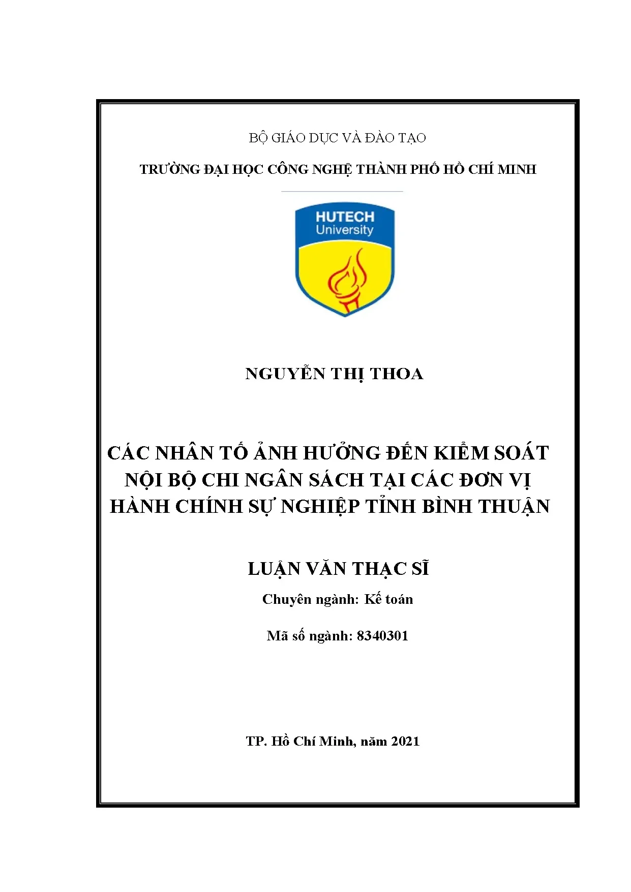 Kiểm soát nội bộ chi ngân sách tại tỉnh Bình Thuận