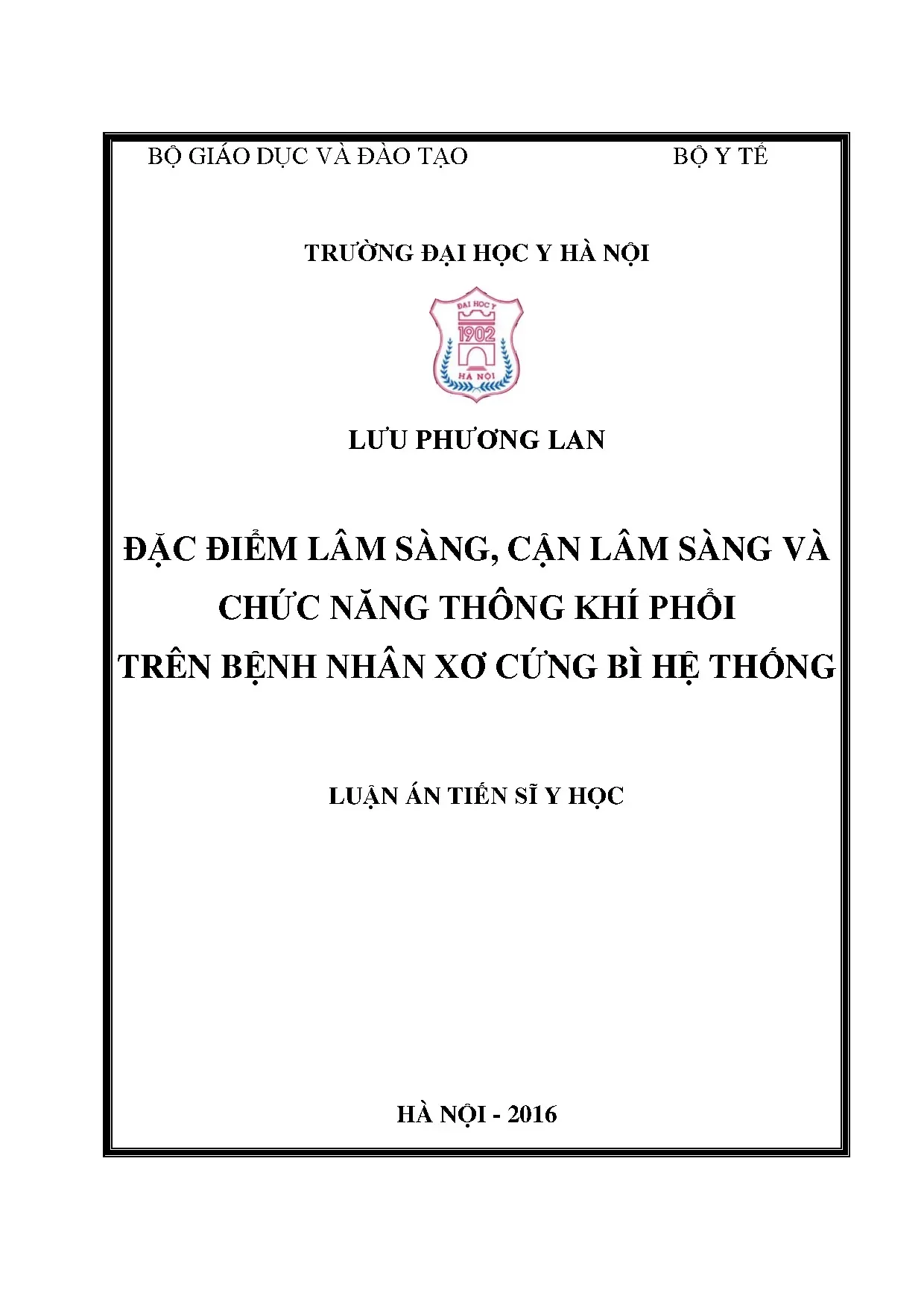 Đặc điểm lâm sàng, cận lâm sàng xơ cứng bì hệ thống (2016)