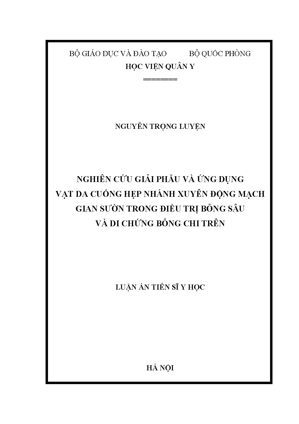 Nghiên cứu giải phẫu vạt da cuống hẹp nhánh xuyên động mạch gian sườn