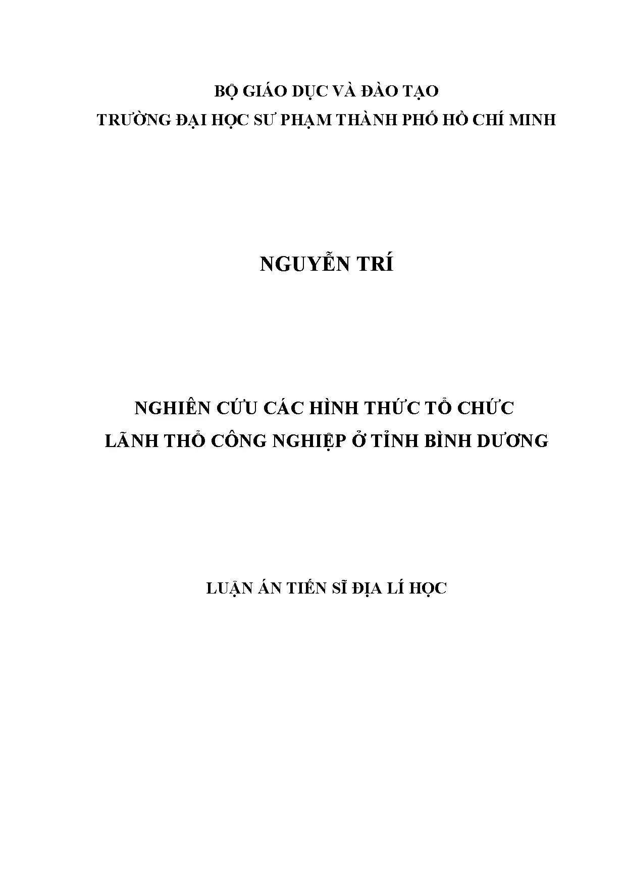 Luận án tiến sĩ về tổ chức lãnh thổ công nghiệp Bình Dương