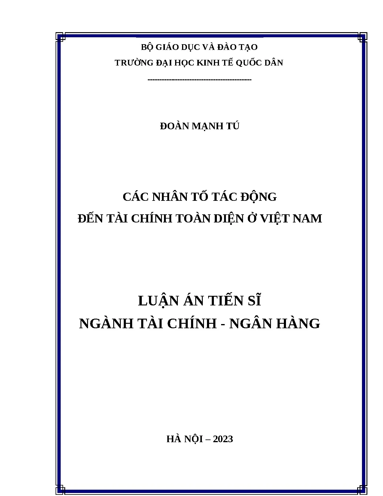 Các nhân tố tác động đến tài chính toàn diện ở Việt Nam