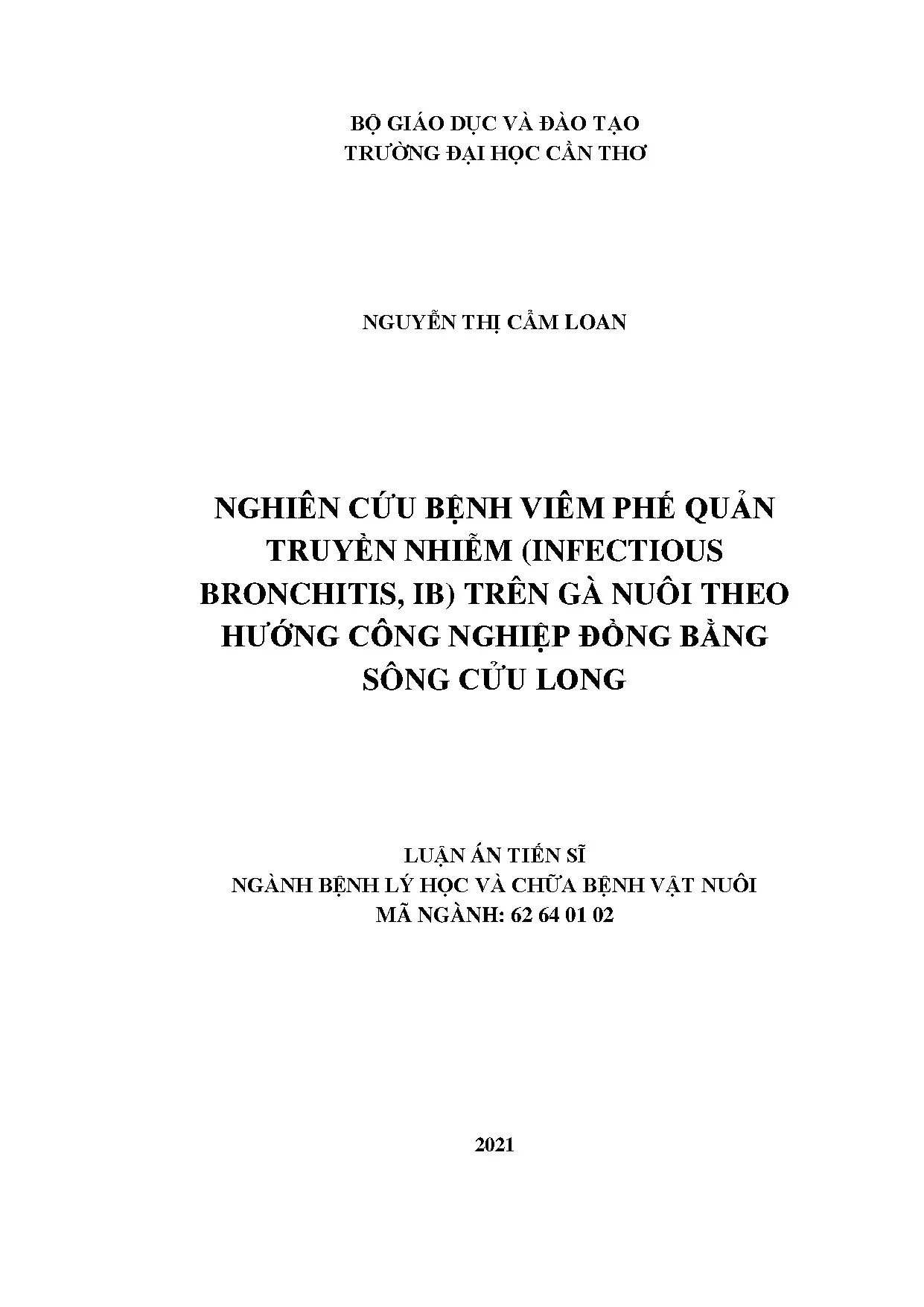 Nghiên cứu bệnh IB trên gà công nghiệp Đồng bằng sông Cửu Long