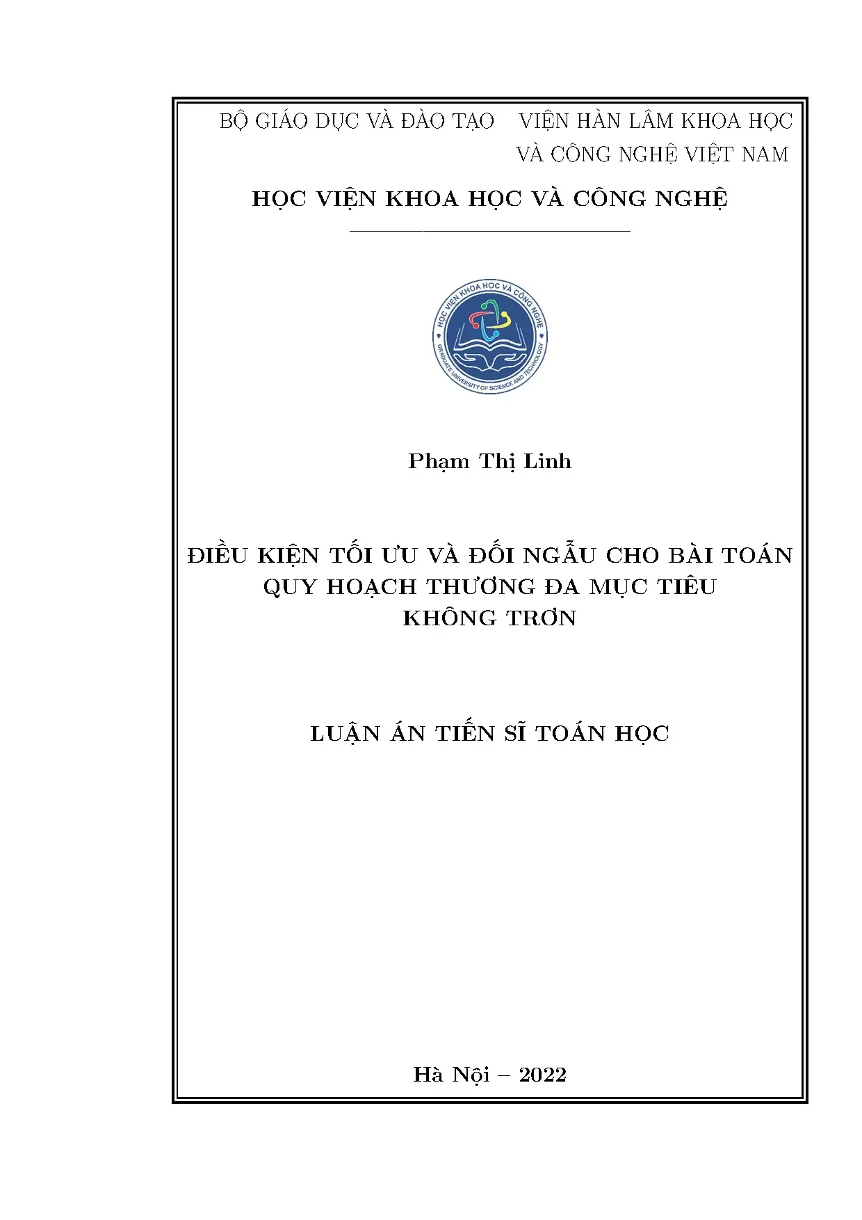 Luận án toán học: Điều kiện tối ưu và đối ngẫu bài toán quy hoạch thương