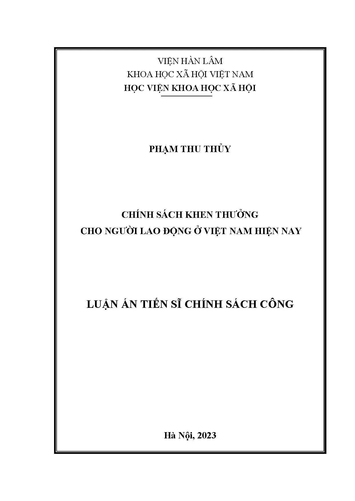 Chính sách khen thưởng cho người lao động tại Việt Nam: Luận án tiến sĩ
