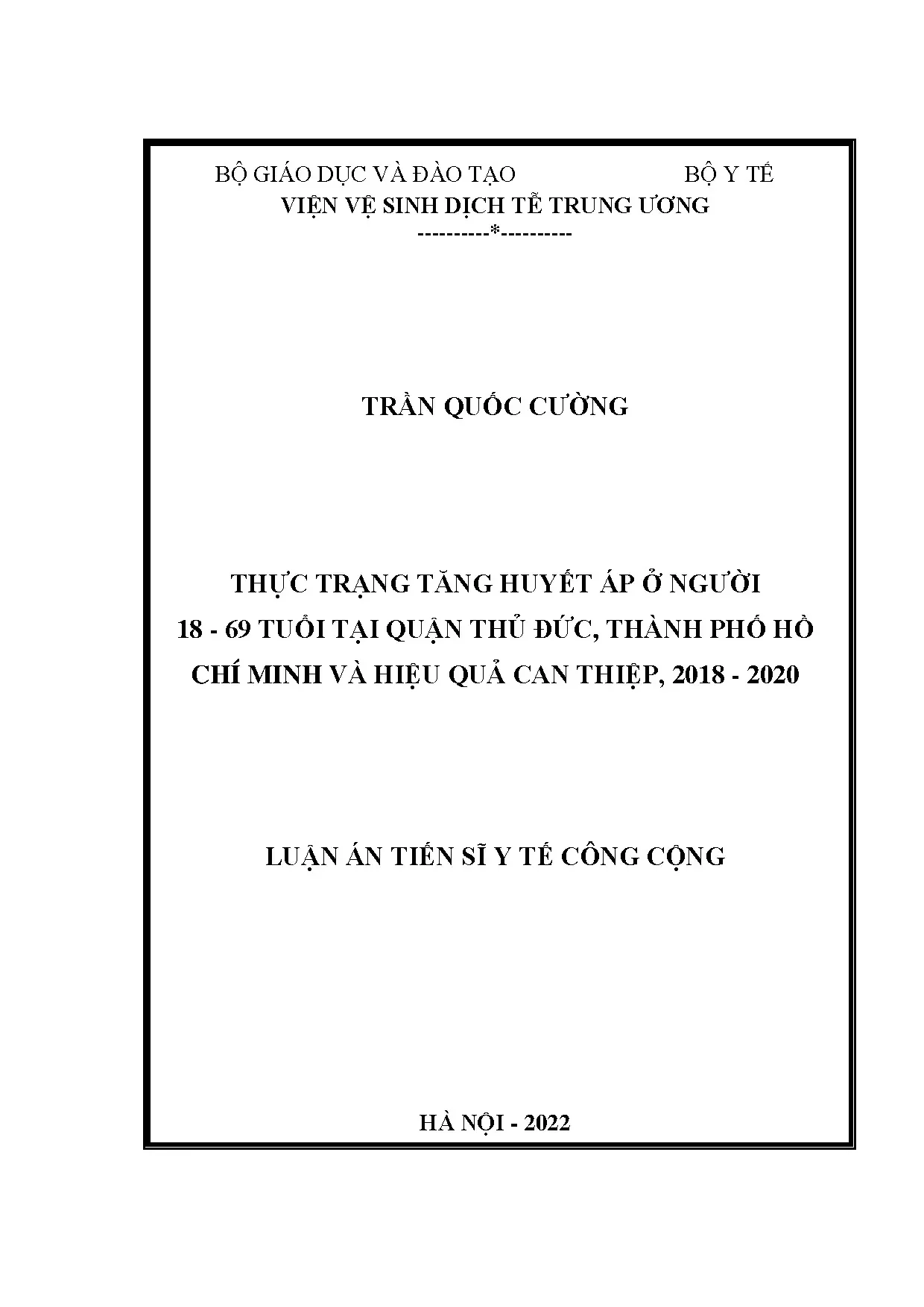 Luận án tiến sĩ: Thực trạng tăng huyết áp người 18-69 tuổi tại TP.HCM