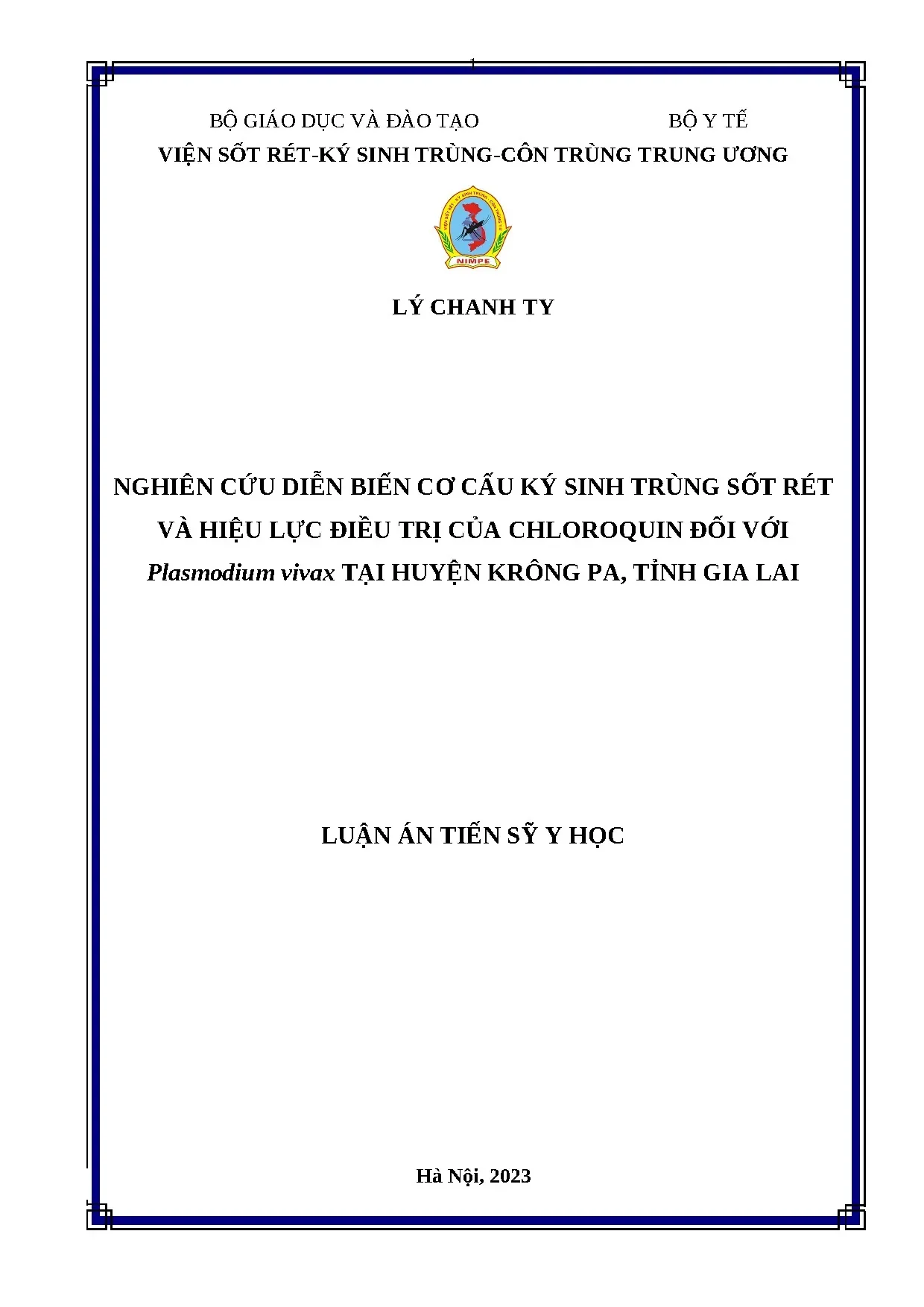 Nghiên cứu hiệu lực chloroquin điều trị Plasmodium vivax tại Krông Pa, Gia Lai