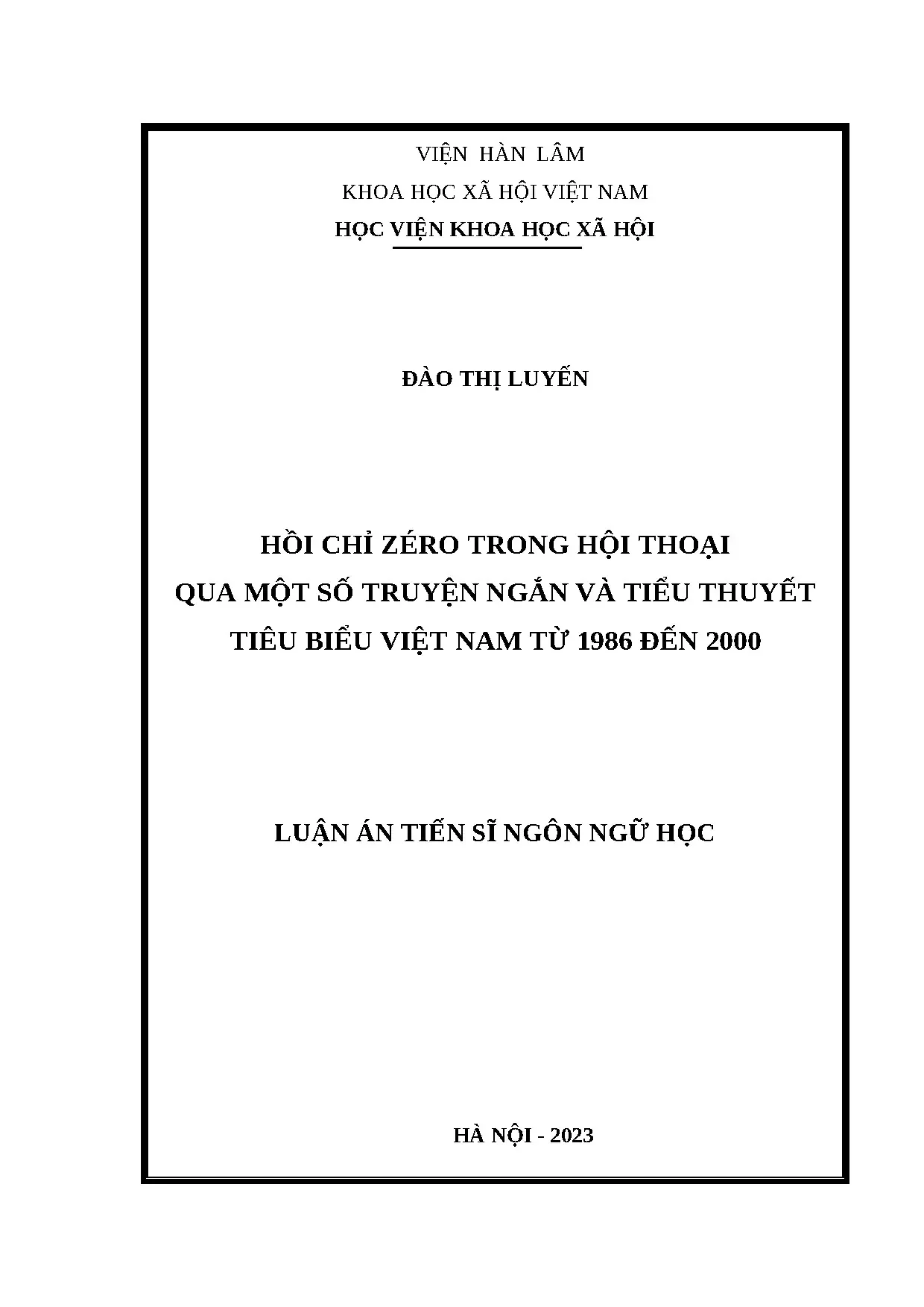 Hồi chỉ zéro trong hội thoại truyện ngắn, tiểu thuyết Việt Nam 1986-2000