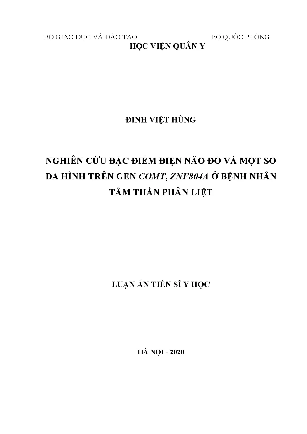 Nghiên cứu đặc điểm điện não đồ và đa hình gen ở bệnh nhân tâm thần phân liệt