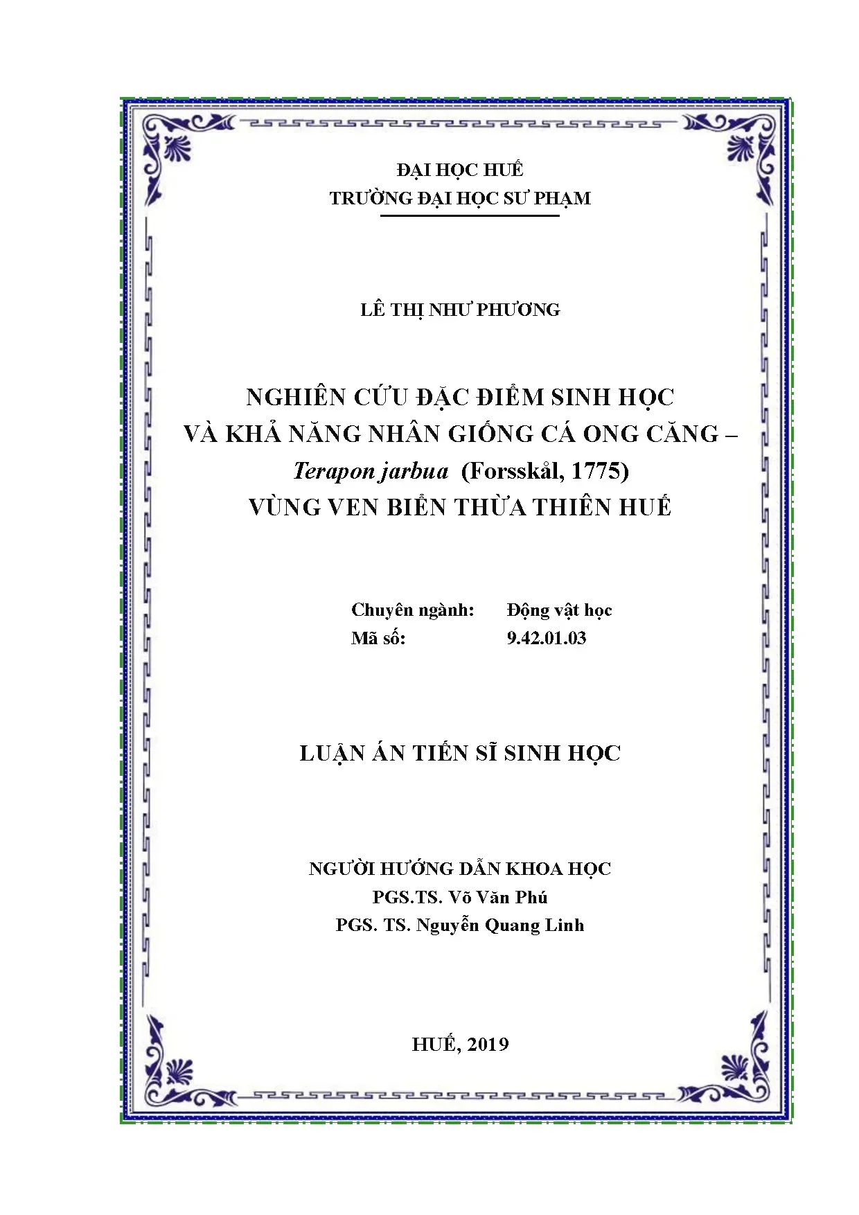 Nghiên cứu đặc điểm sinh học và nhân giống cá ong căng ven biển Thừa Thiên Huế