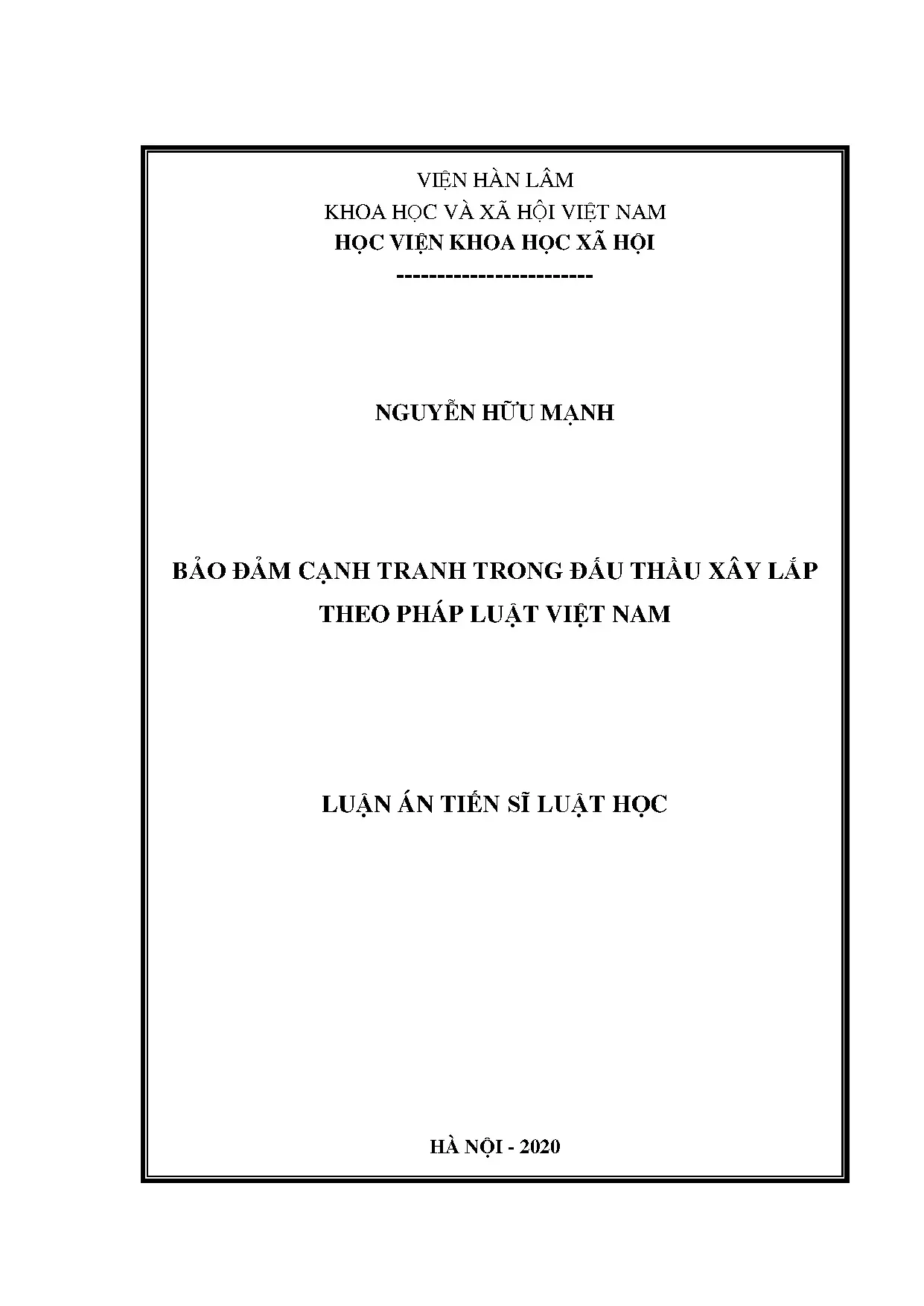 Bảo đảm cạnh tranh trong đấu thầu xây lắp theo pháp luật Việt Nam