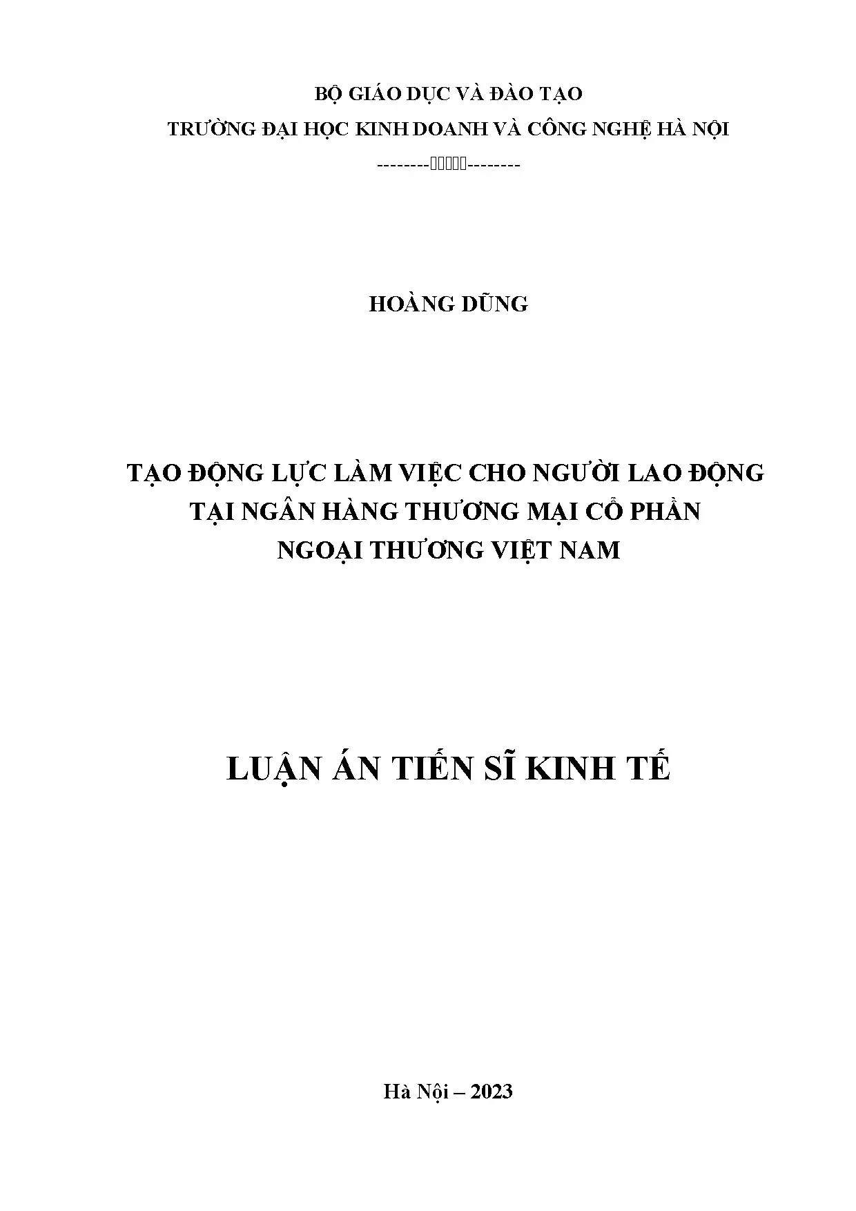 Luận án tiến sĩ tạo động lực làm việc tại ngân hàng thương mại